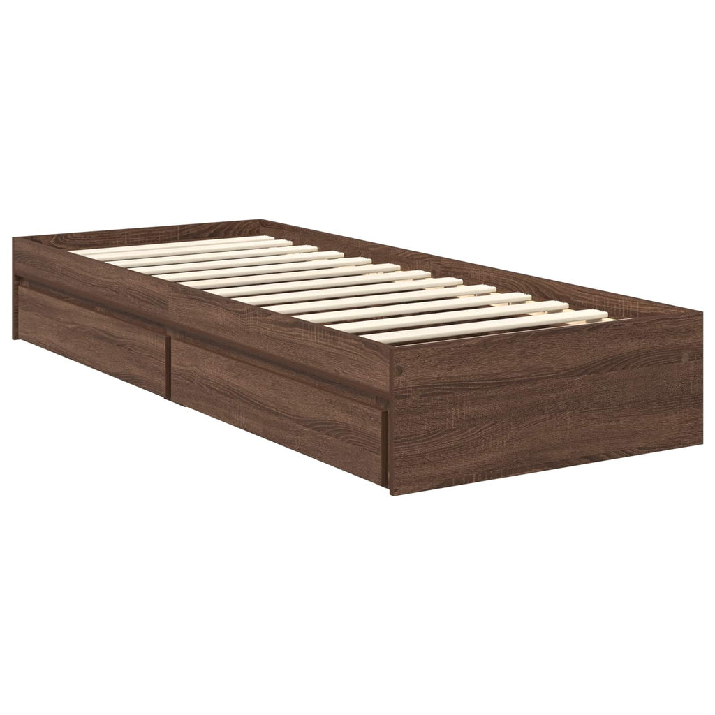 Cama con almacenamiento con cabecera Roble Marrón 75 x 190 cm