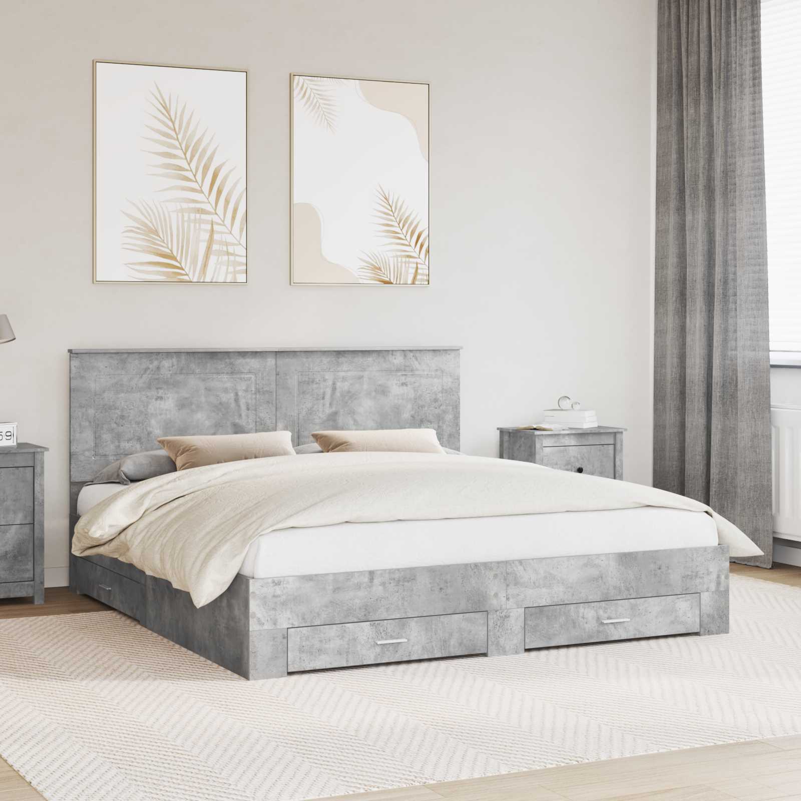 Estrutura de Cama com Cabeceira Cinzento Betão 100 x 200 cm