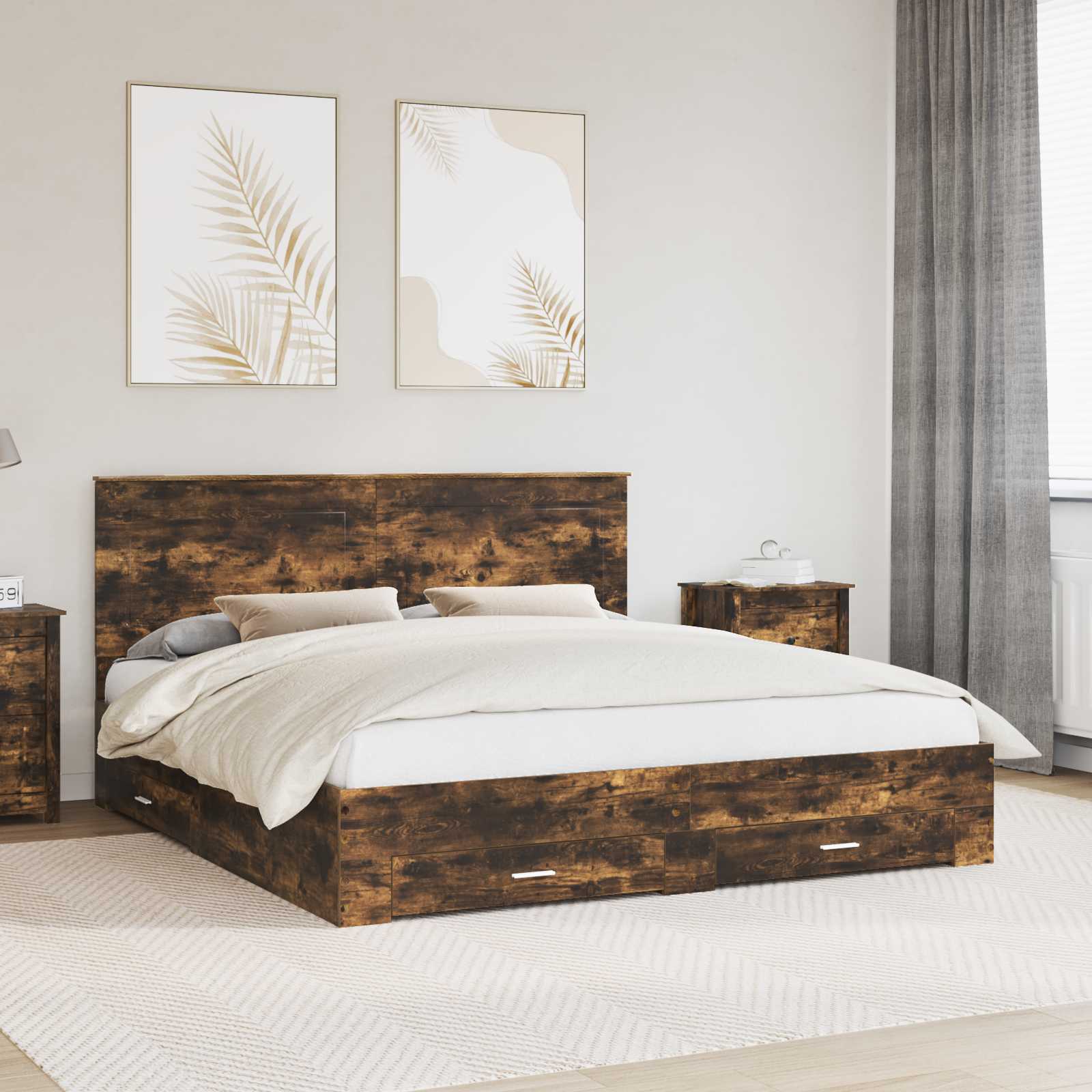 Estrutura de Cama com Cabeceira Cinzento Betão 100 x 200 cm