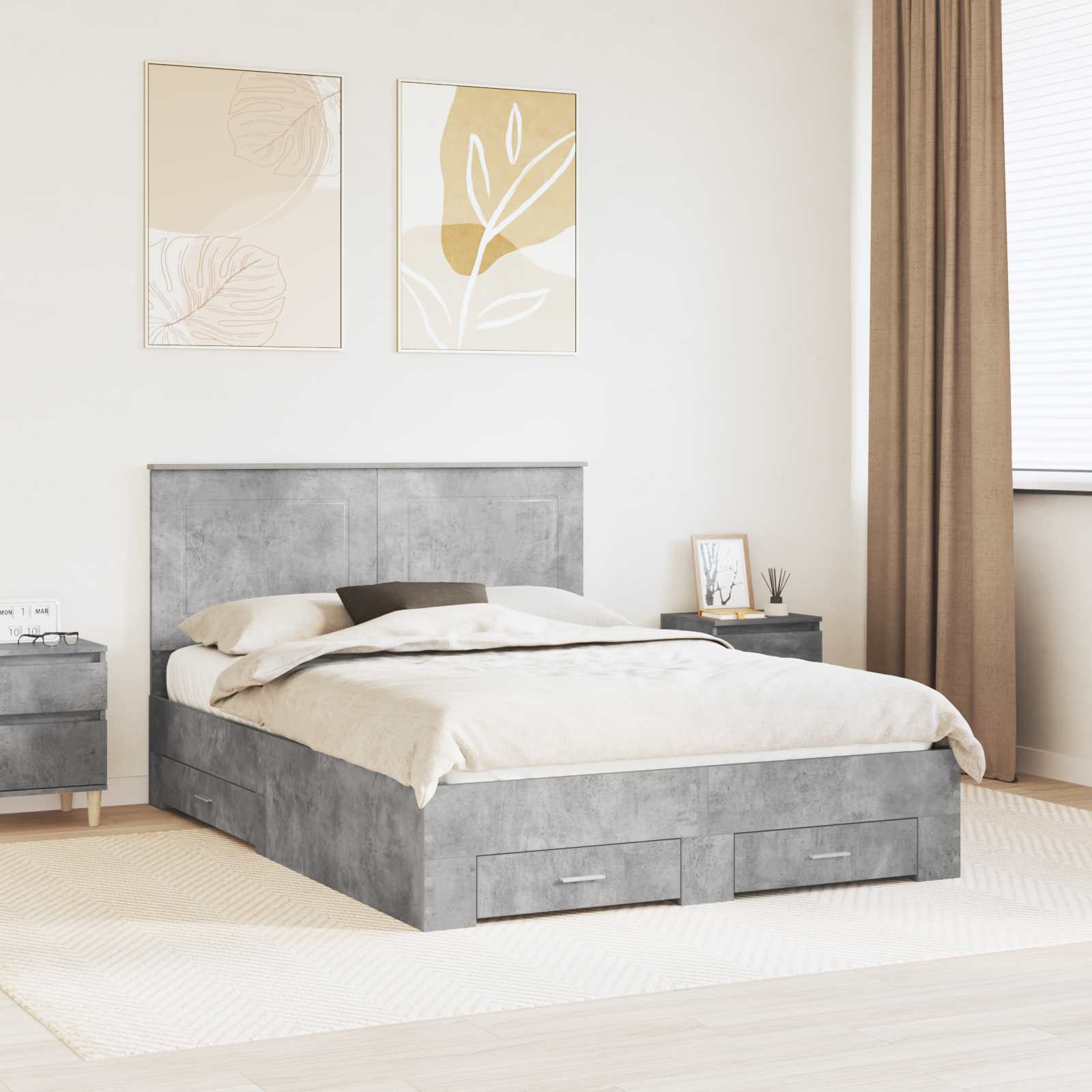 Estrutura de Cama com Cabeceira Cinzento Betão 100 x 200 cm