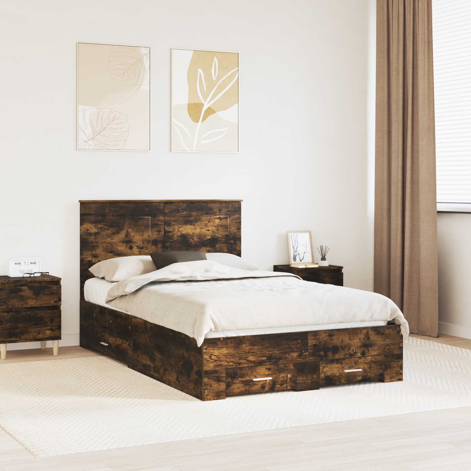 Estrutura de Cama com Cabeceira Cinzento Betão 100 x 200 cm