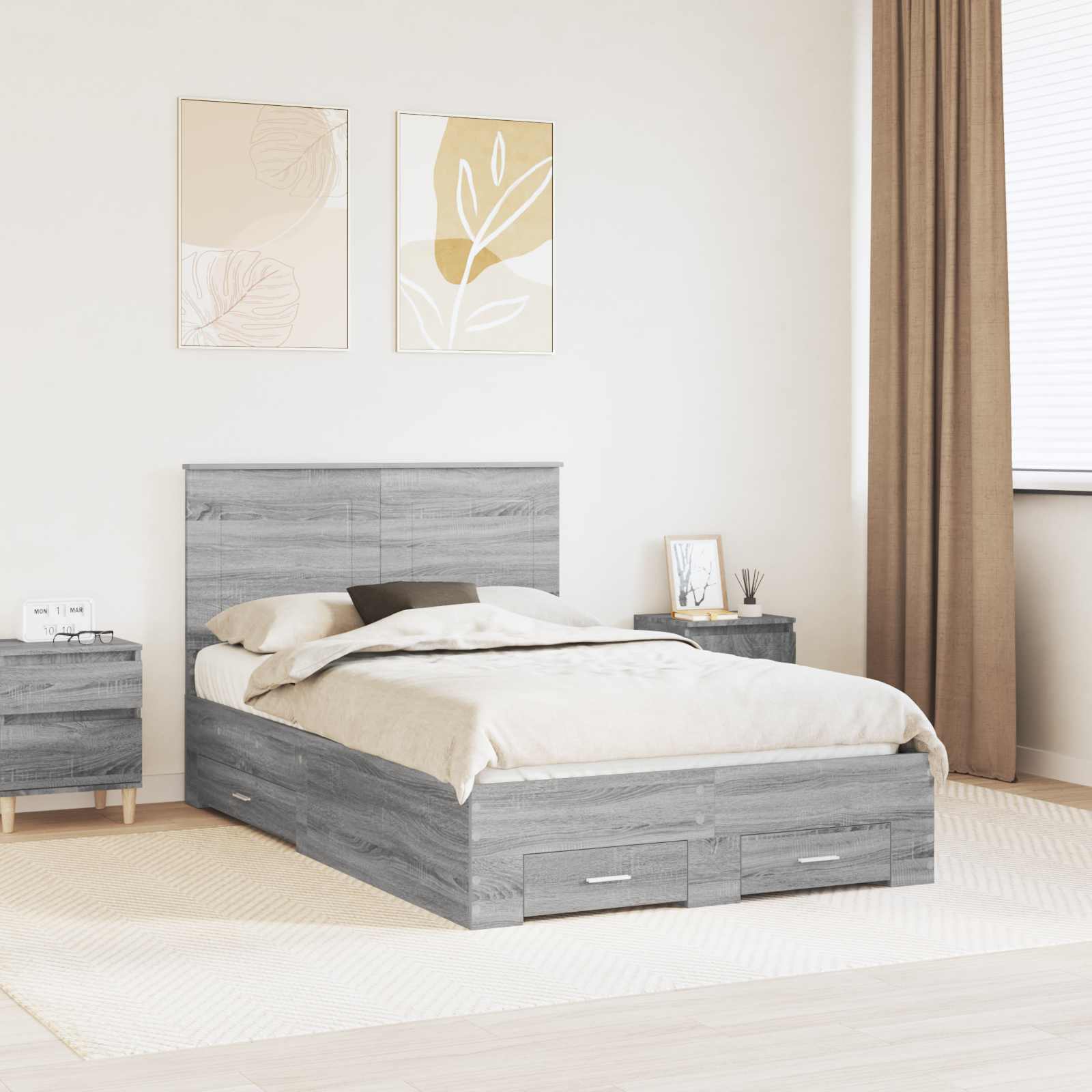 Estrutura de Cama com Cabeceira Cinzento Betão 100 x 200 cm