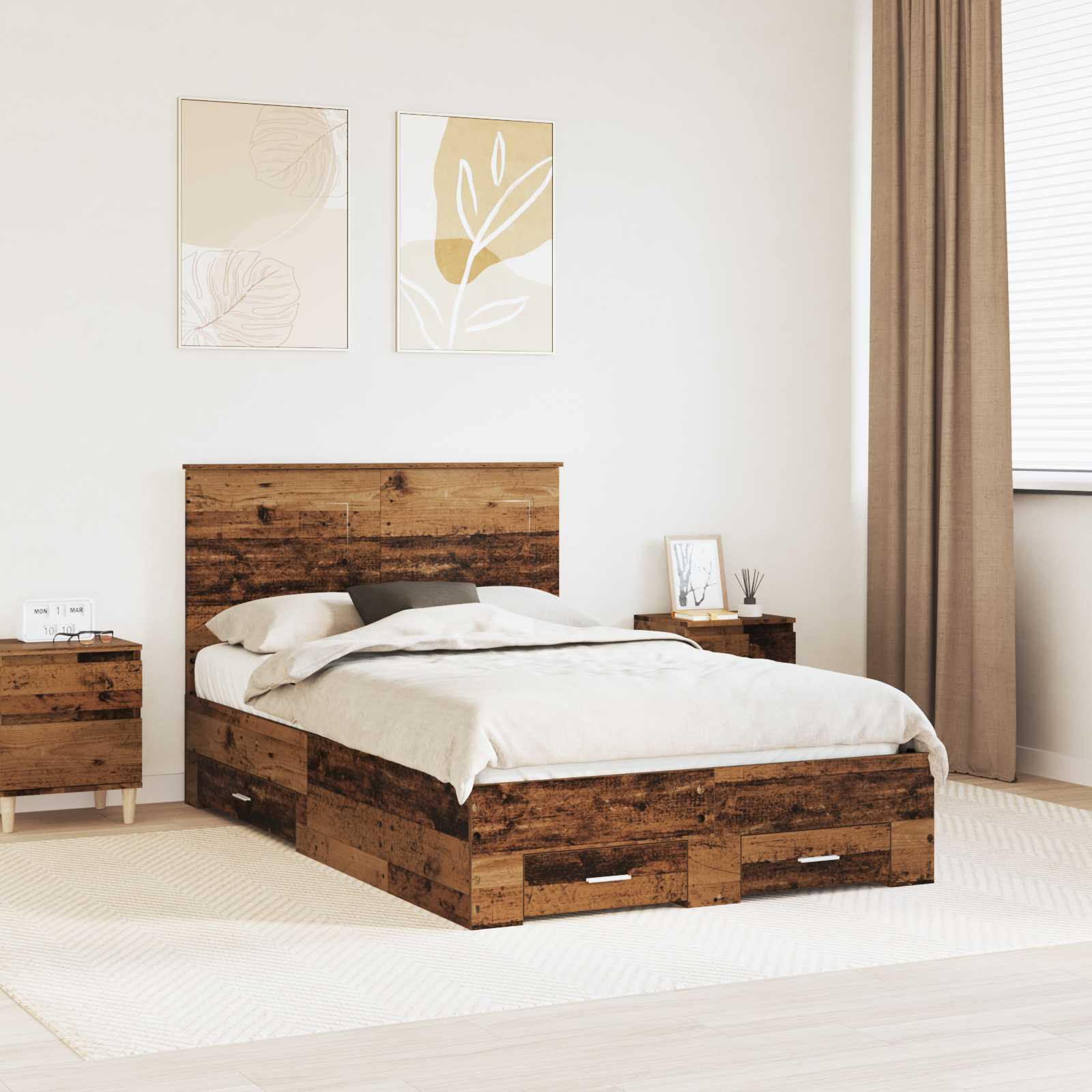 Estrutura de Cama com Cabeceira Cinzento Betão 100 x 200 cm