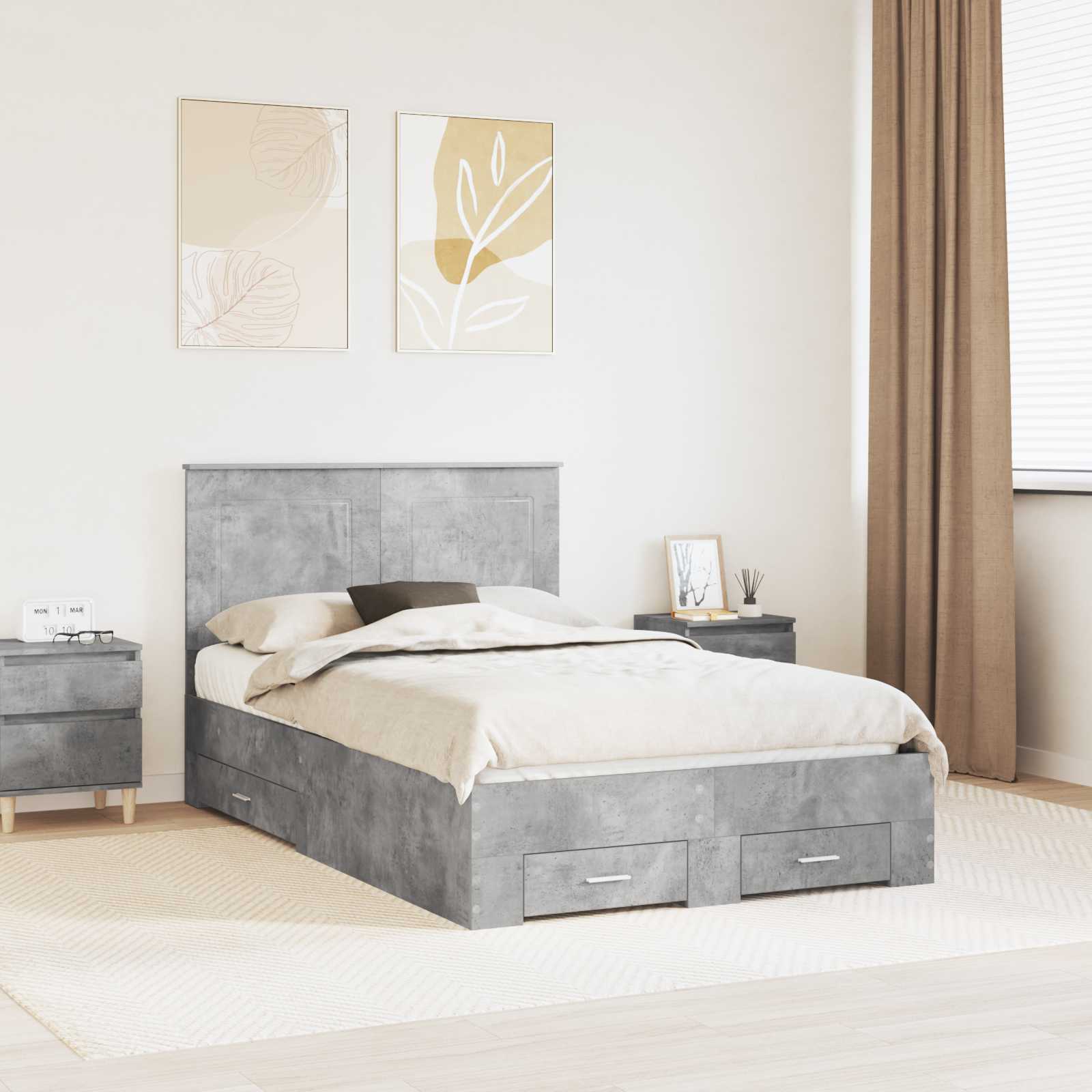 Estrutura de Cama com Cabeceira Cinzento Betão 100 x 200 cm