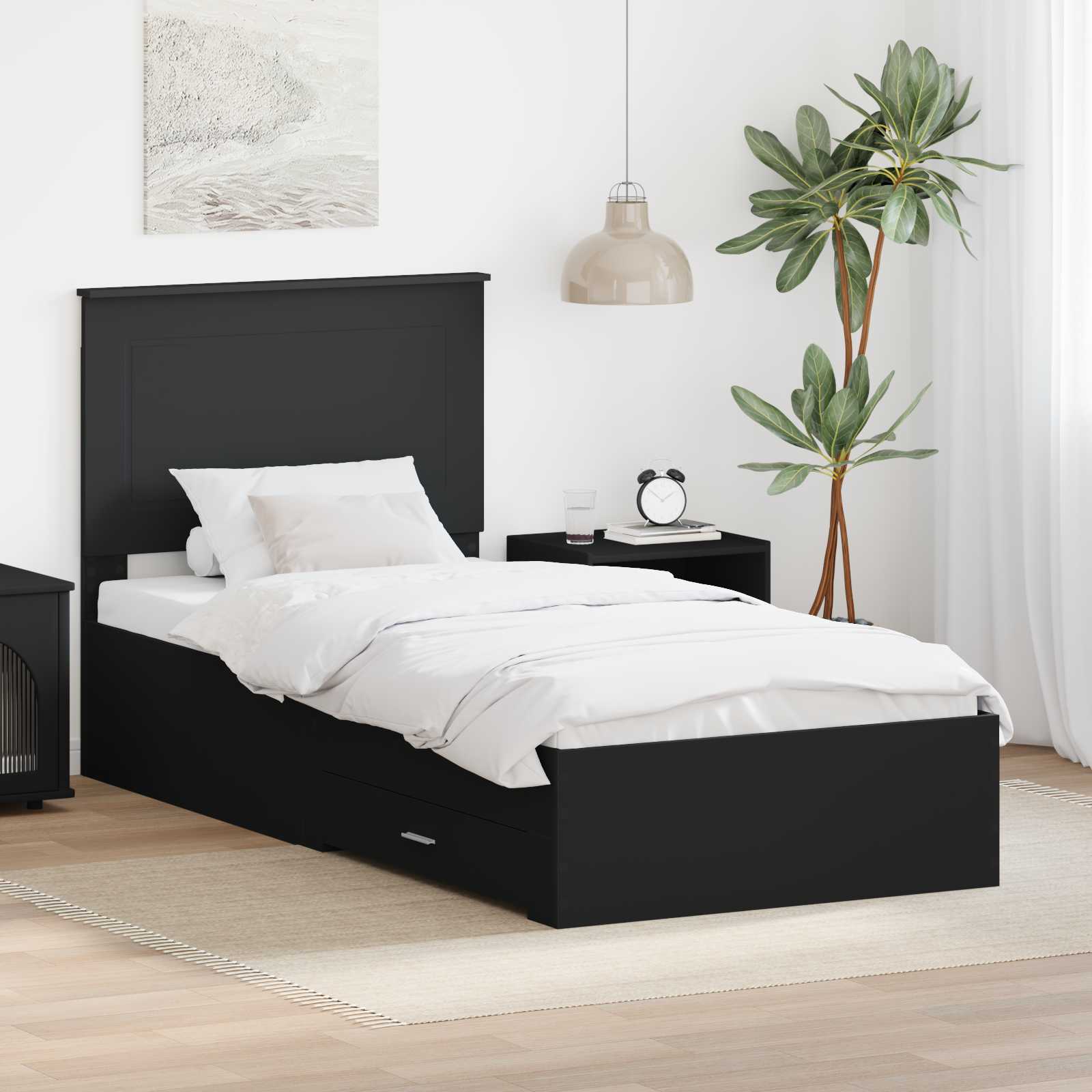 Estrutura de Cama com Cabeceira Cinzento Betão 100 x 200 cm
