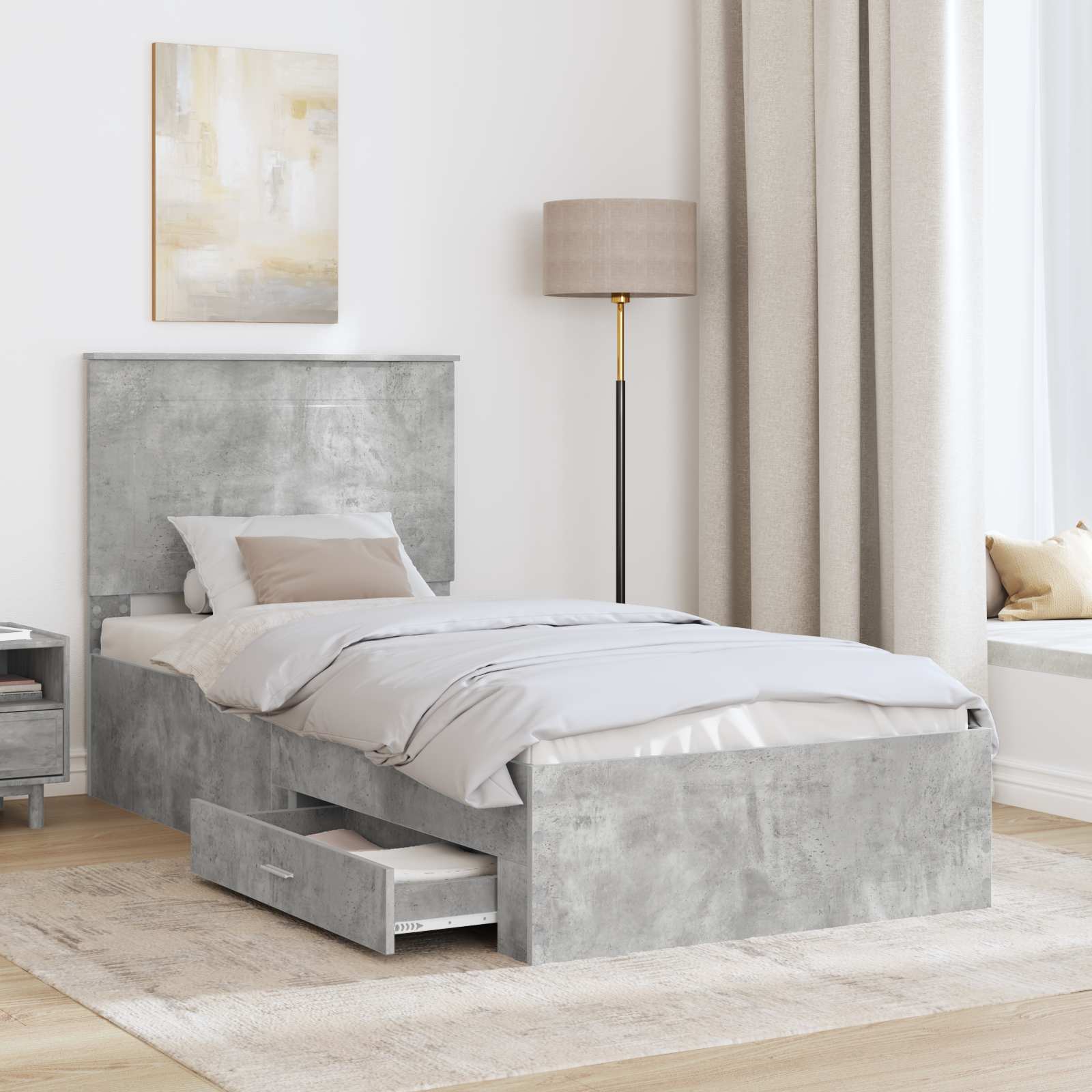 Estructura de cama con cabecera Gris Concreto 100 x 200 cm