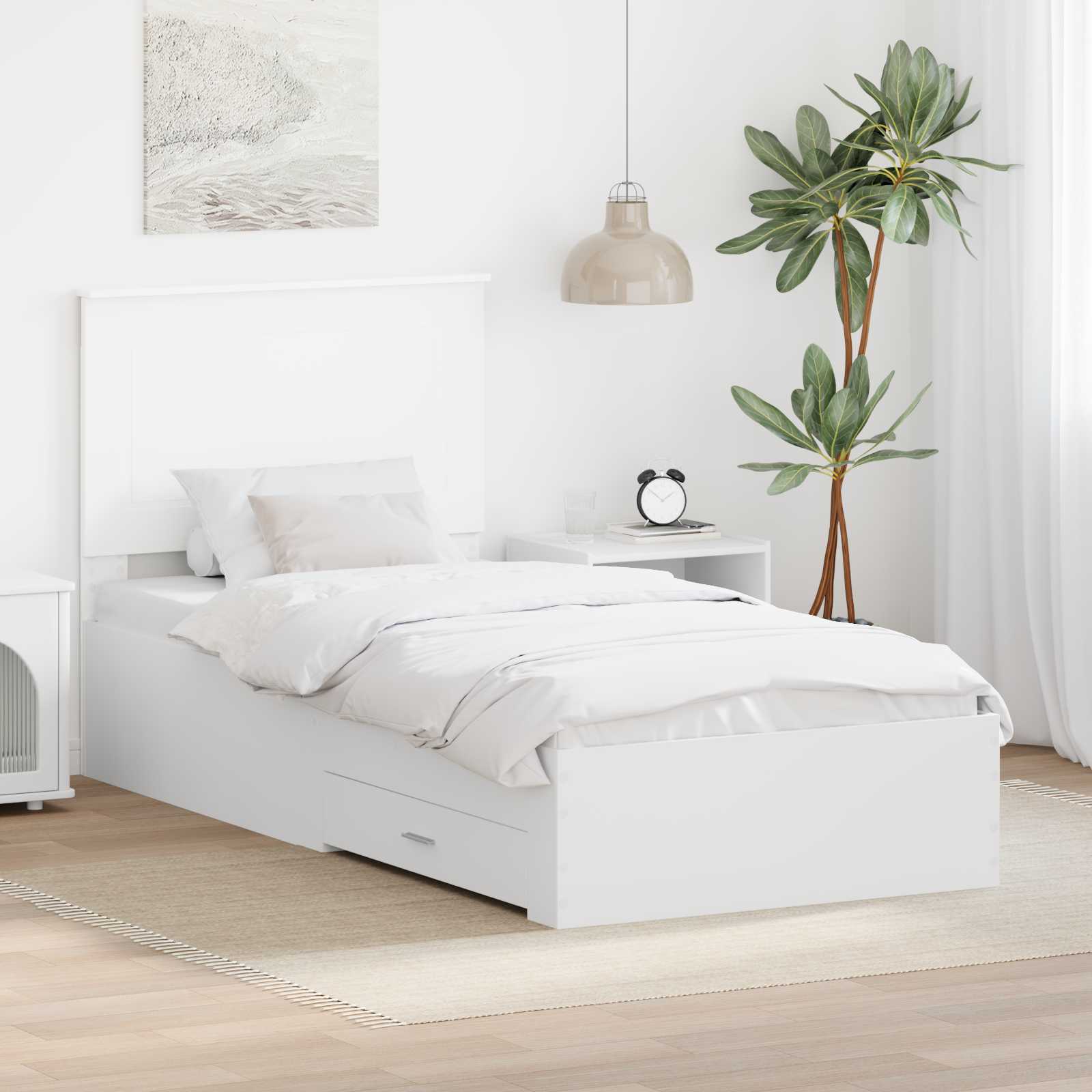 Estrutura de Cama com Cabeceira Cinzento Betão 100 x 200 cm
