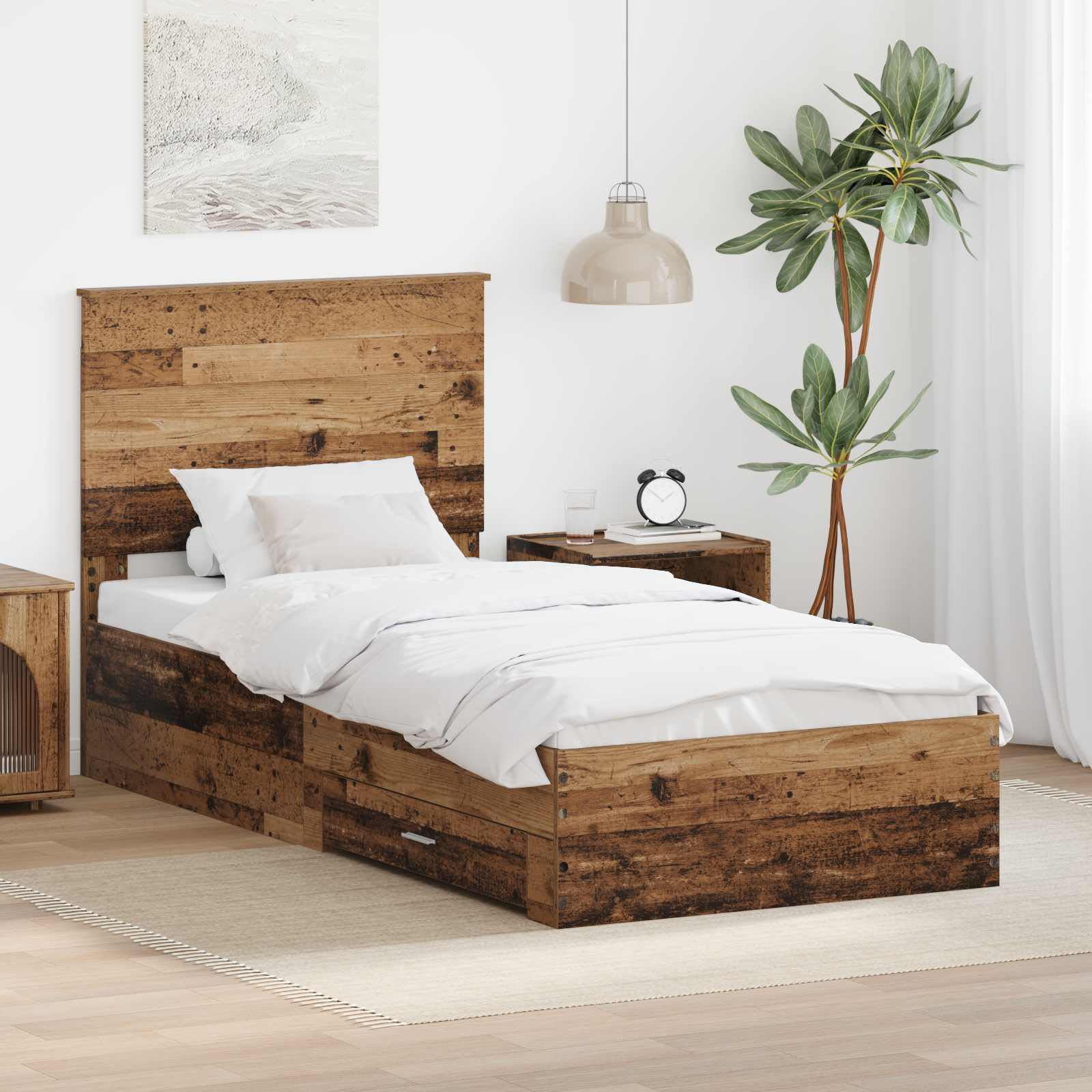Estrutura de Cama com Cabeceira Cinzento Betão 100 x 200 cm