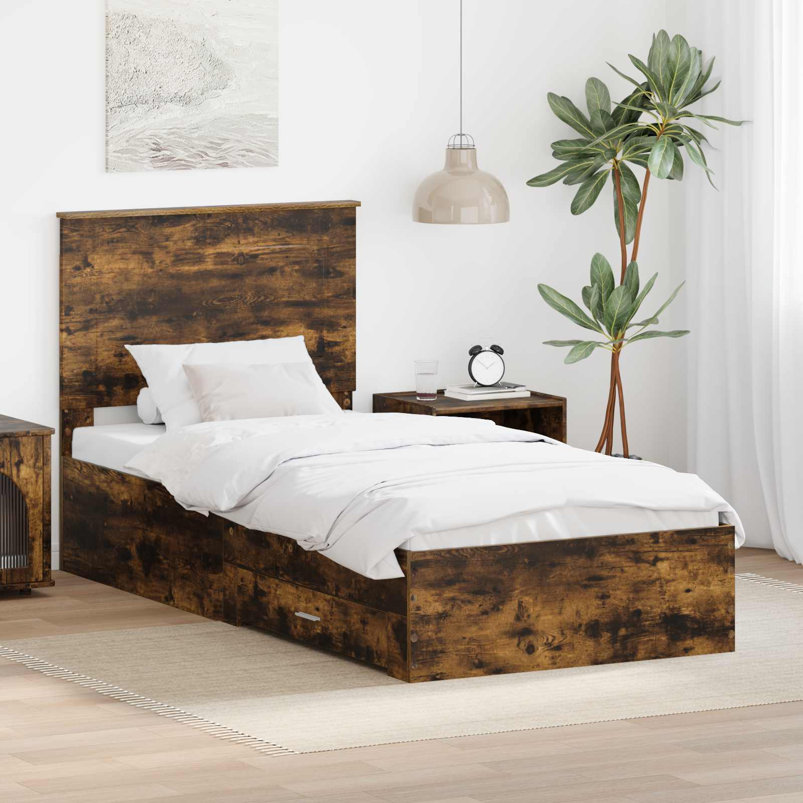 Estrutura de Cama com Cabeceira Cinzento Betão 100 x 200 cm