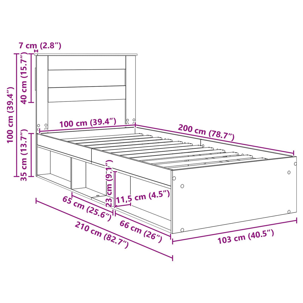 Estructura de cama 100 x 200 cm Madera de pino macizo