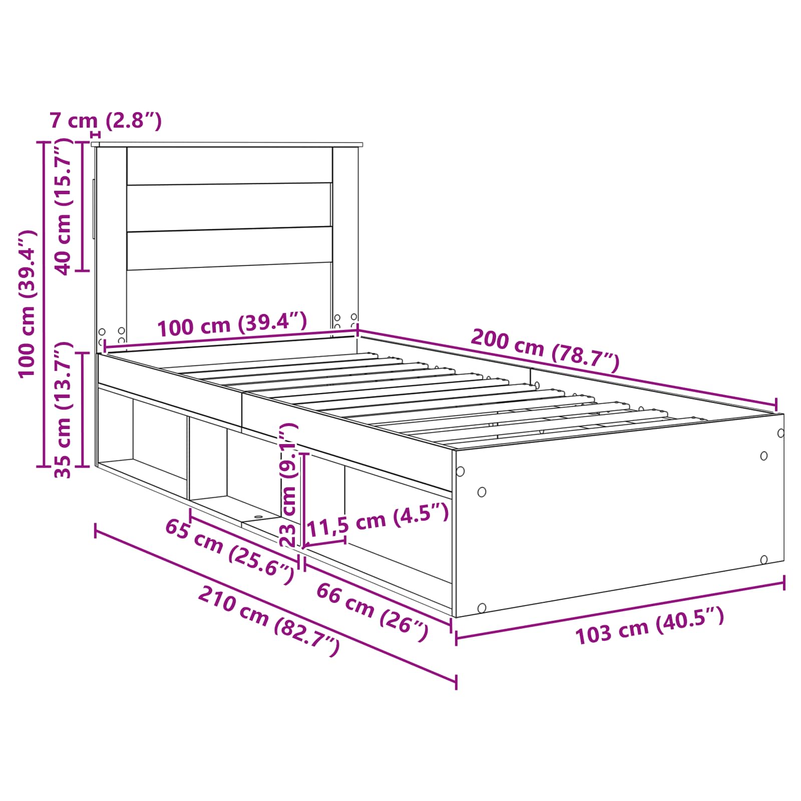 Estructura de cama 100 x 200 cm Madera de pino macizo
