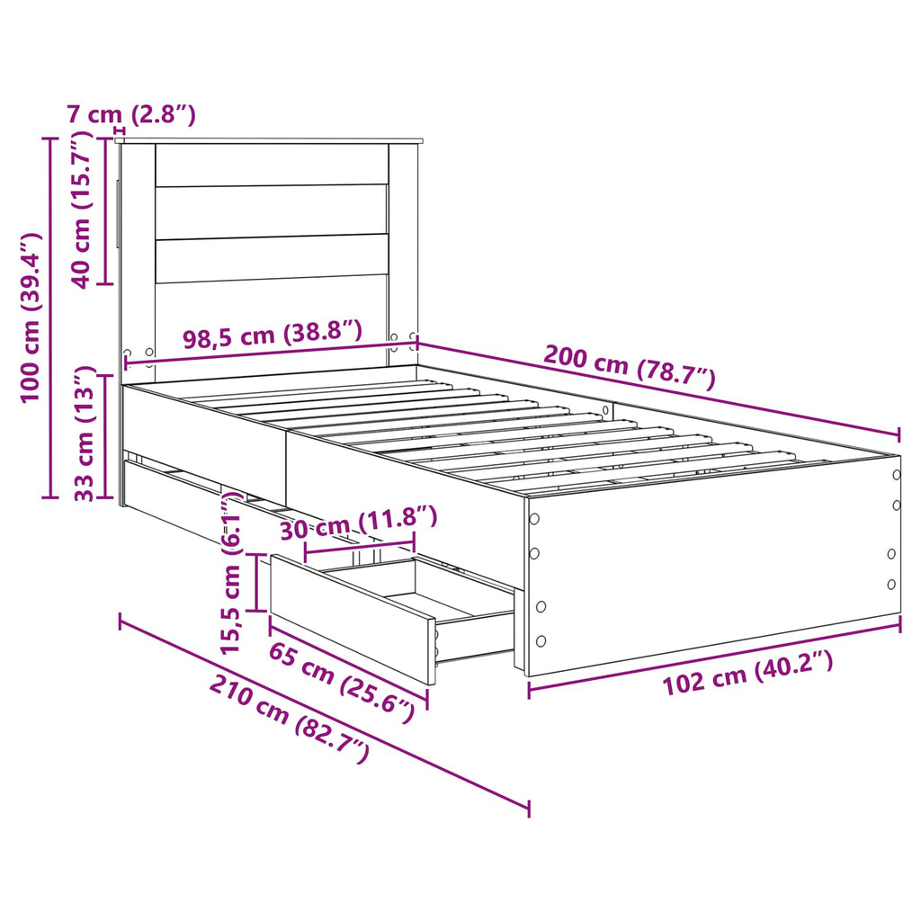 Estructura de cama con cajón 100 x 200 cm Madera Ingenieril