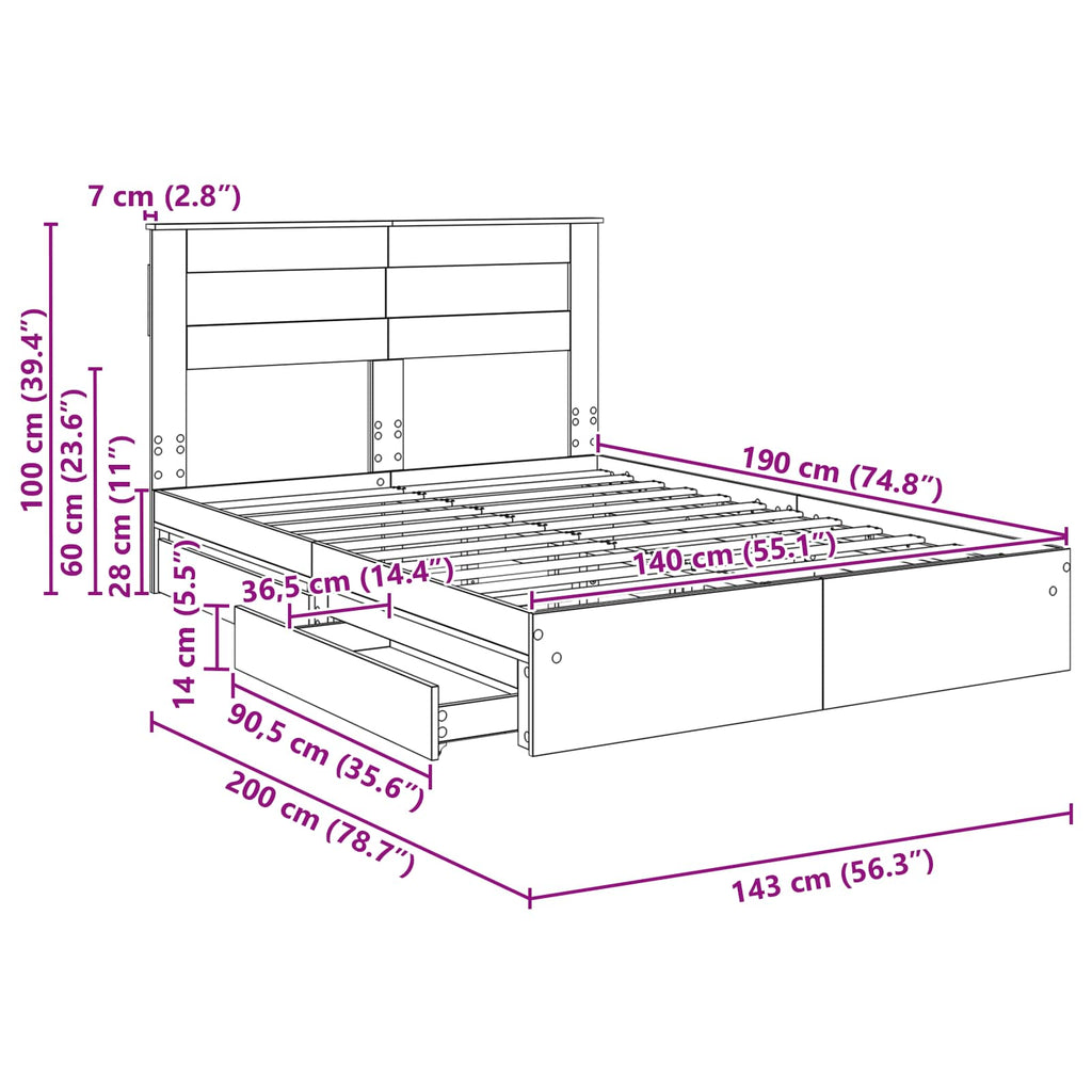 Cama con almacenamiento 140 x 190 cm Madera de ingeniería