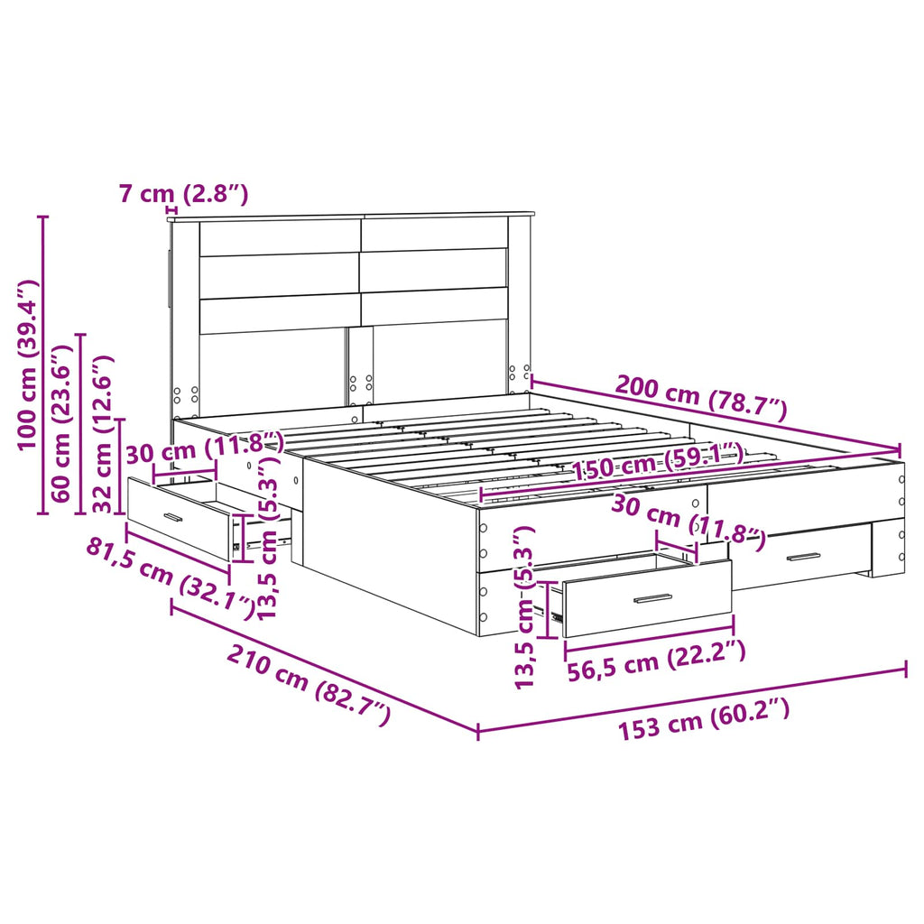 Estructura de cama con cajón Roble Sonoma 150 x 200 cm