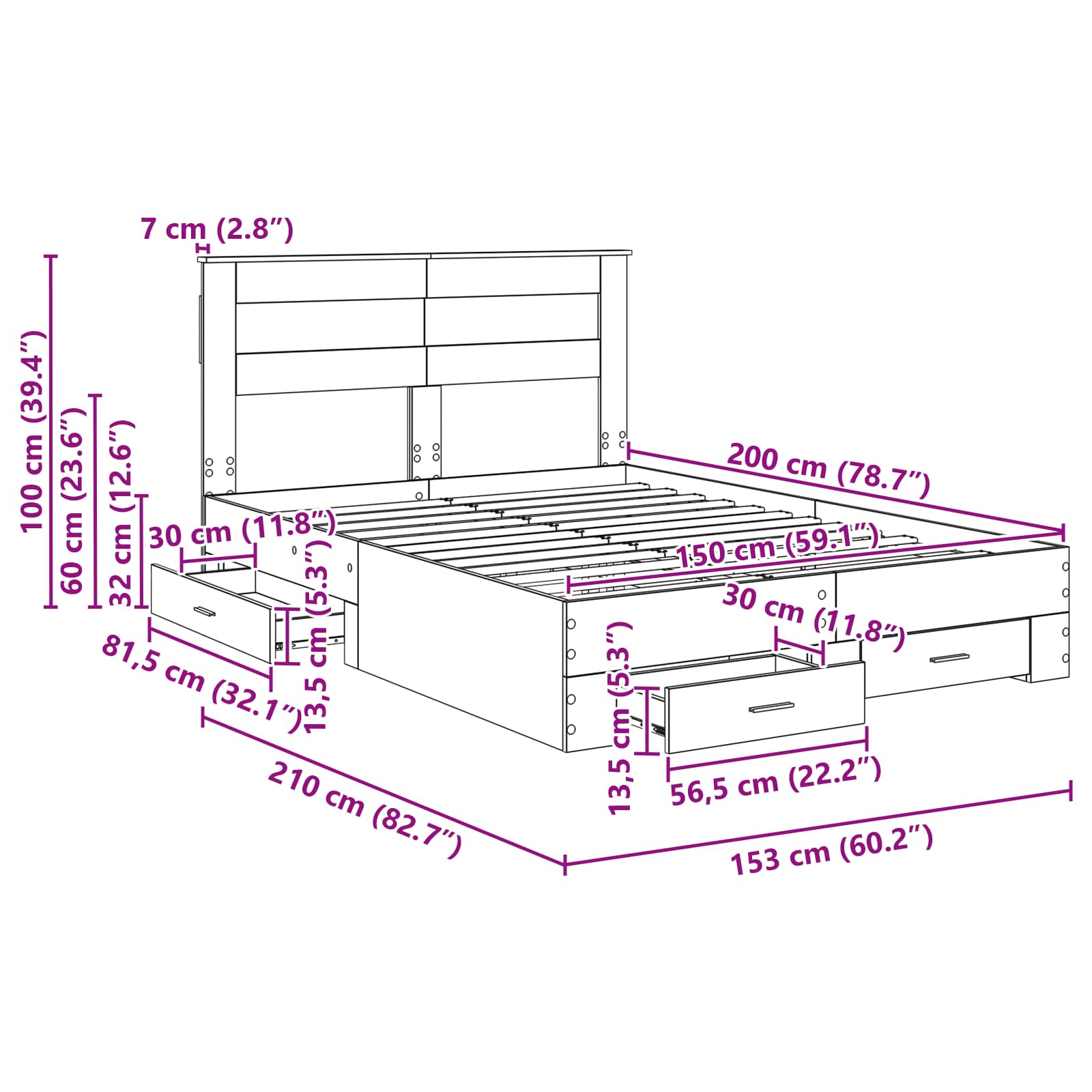 Estructura de cama con cajón Roble Sonoma 150 x 200 cm