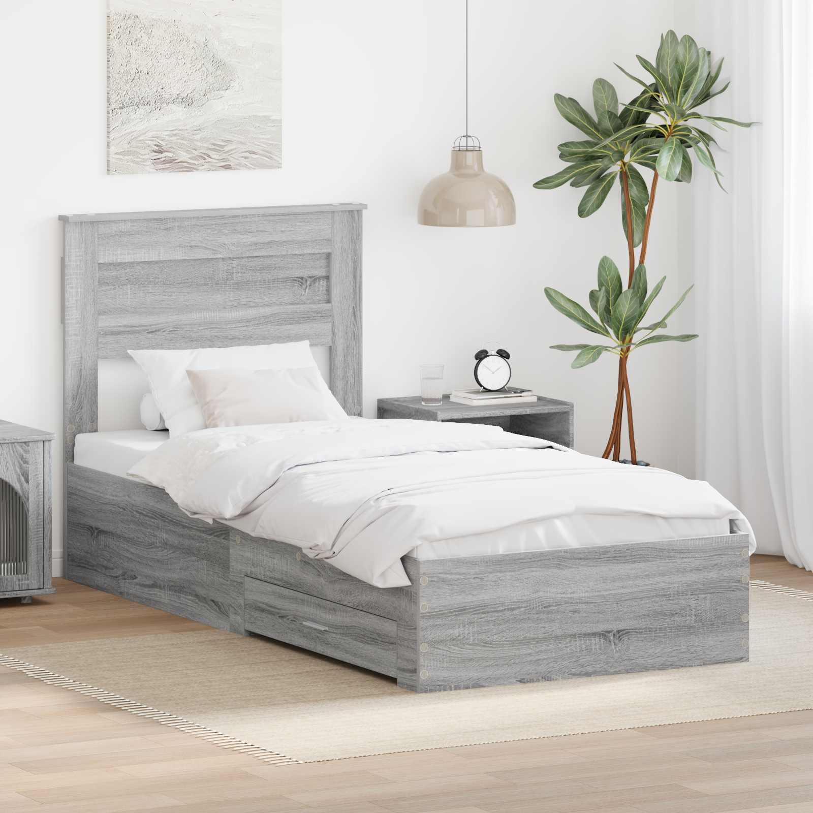 Estrutura de Cama com Gaveta Carvalho Sonoma 150 x 200 cm