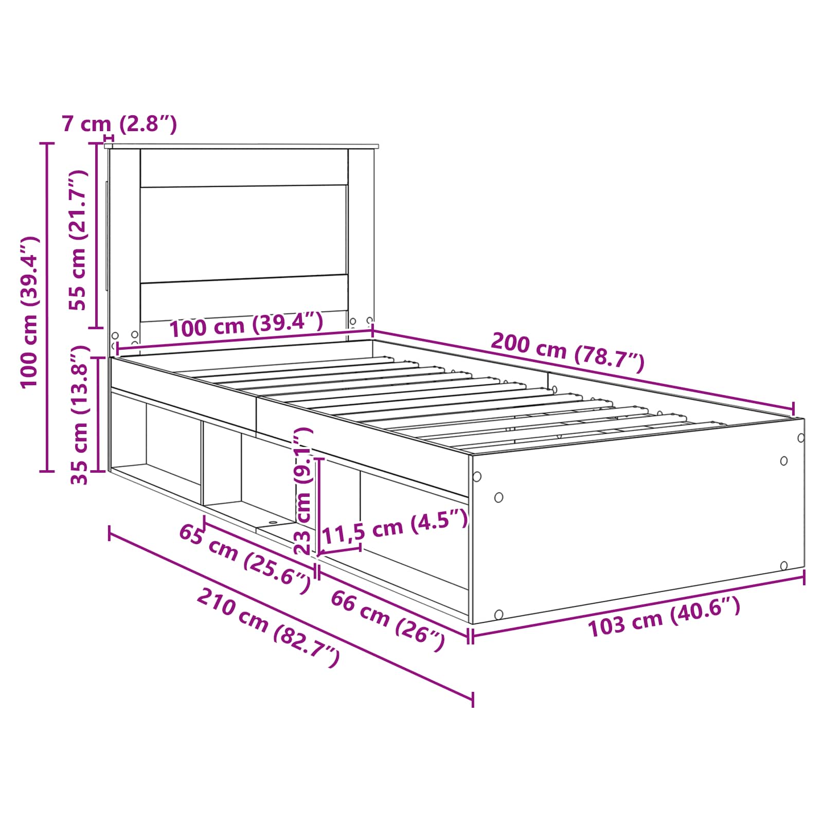 Estructura de cama 100 x 200 cm Madera de pino macizo
