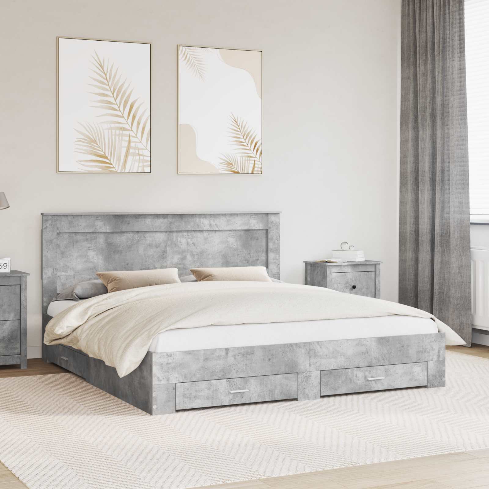 Estrutura de Cama com Cabeceira Cinzento Betão 120 x 200 cm