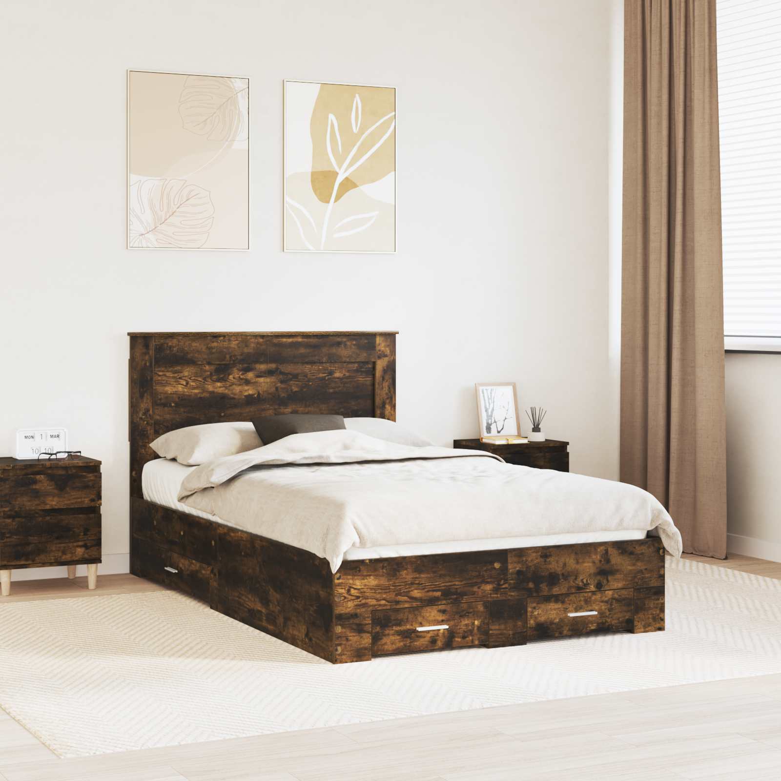 Estrutura de Cama com Cabeceira Cinzento Betão 120 x 200 cm