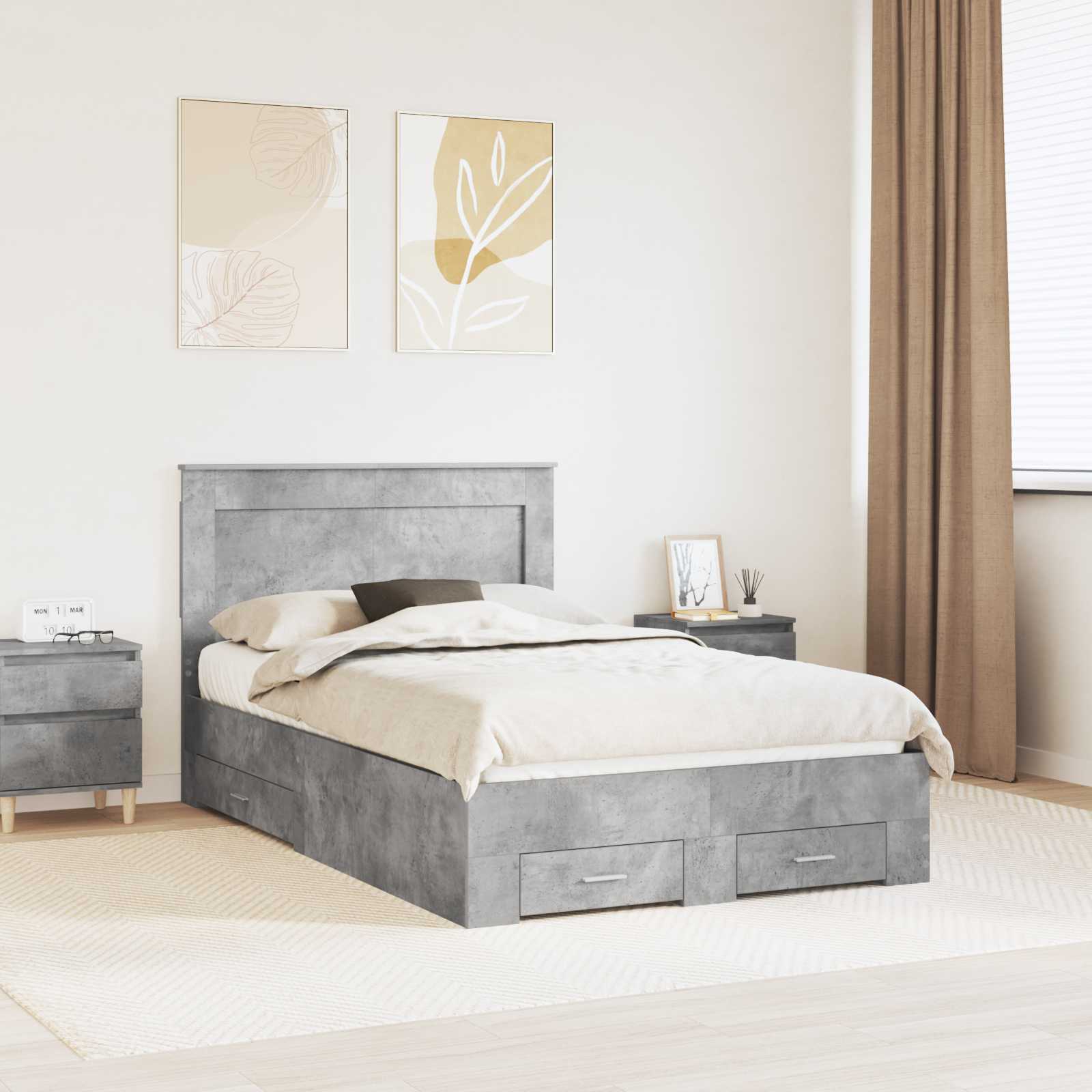Estrutura de Cama com Cabeceira Cinzento Betão 120 x 200 cm