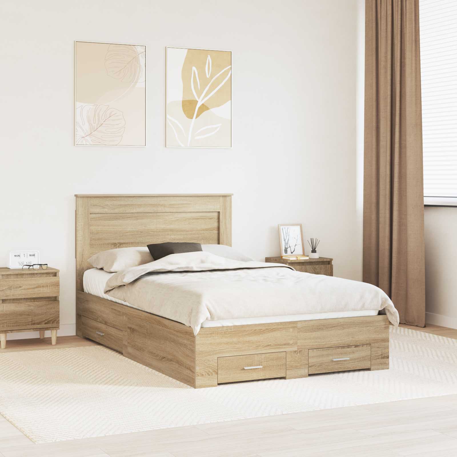 Estrutura de Cama com Cabeceira Cinzento Betão 120 x 200 cm
