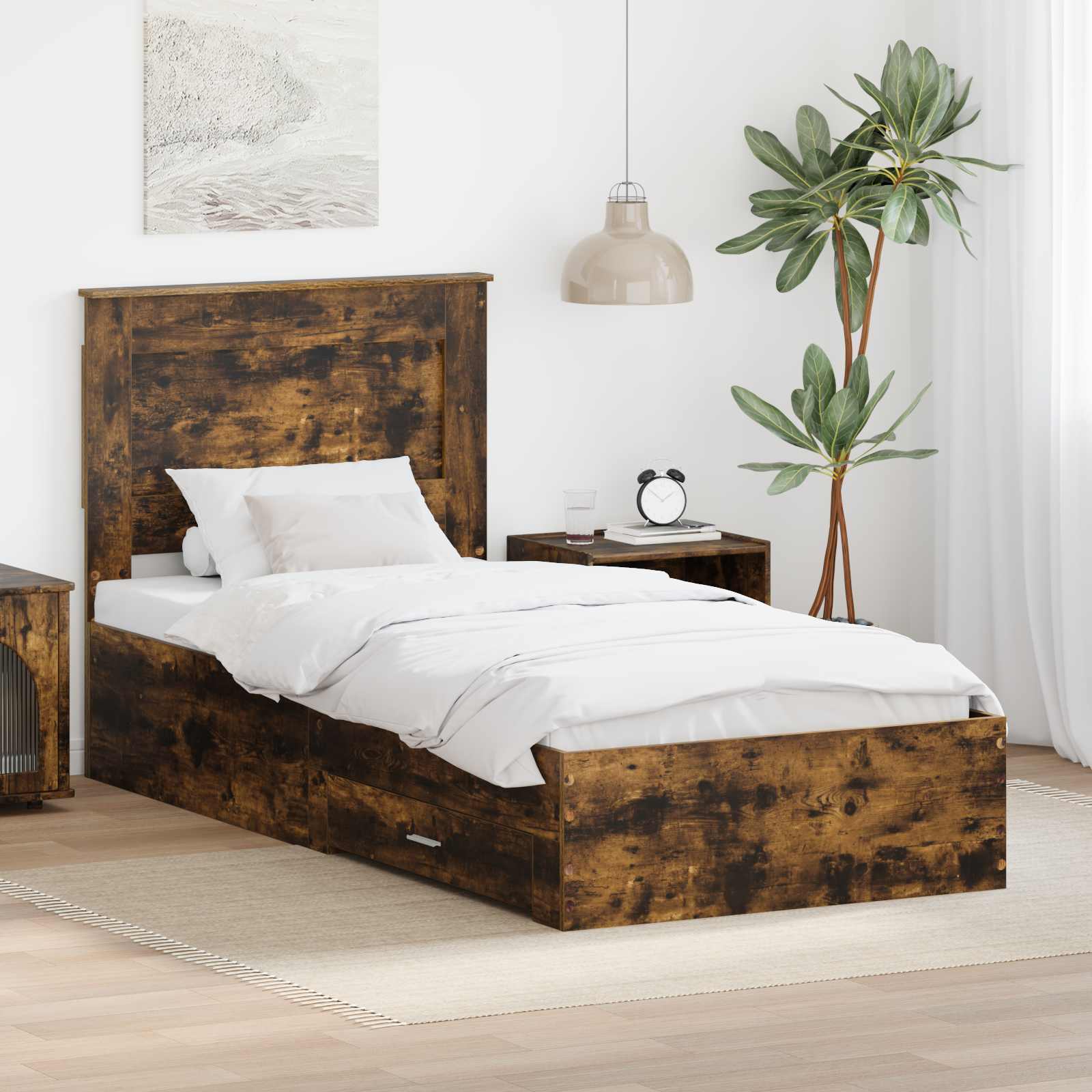 Estrutura de Cama com Cabeceira Cinzento Betão 120 x 200 cm