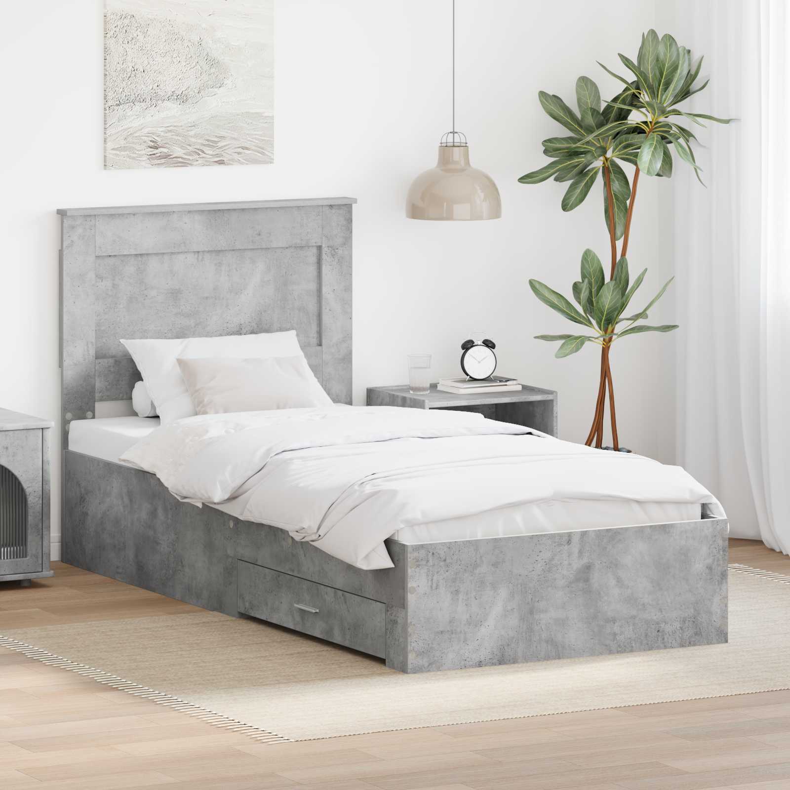 Estrutura de Cama com Cabeceira Cinzento Betão 120 x 200 cm