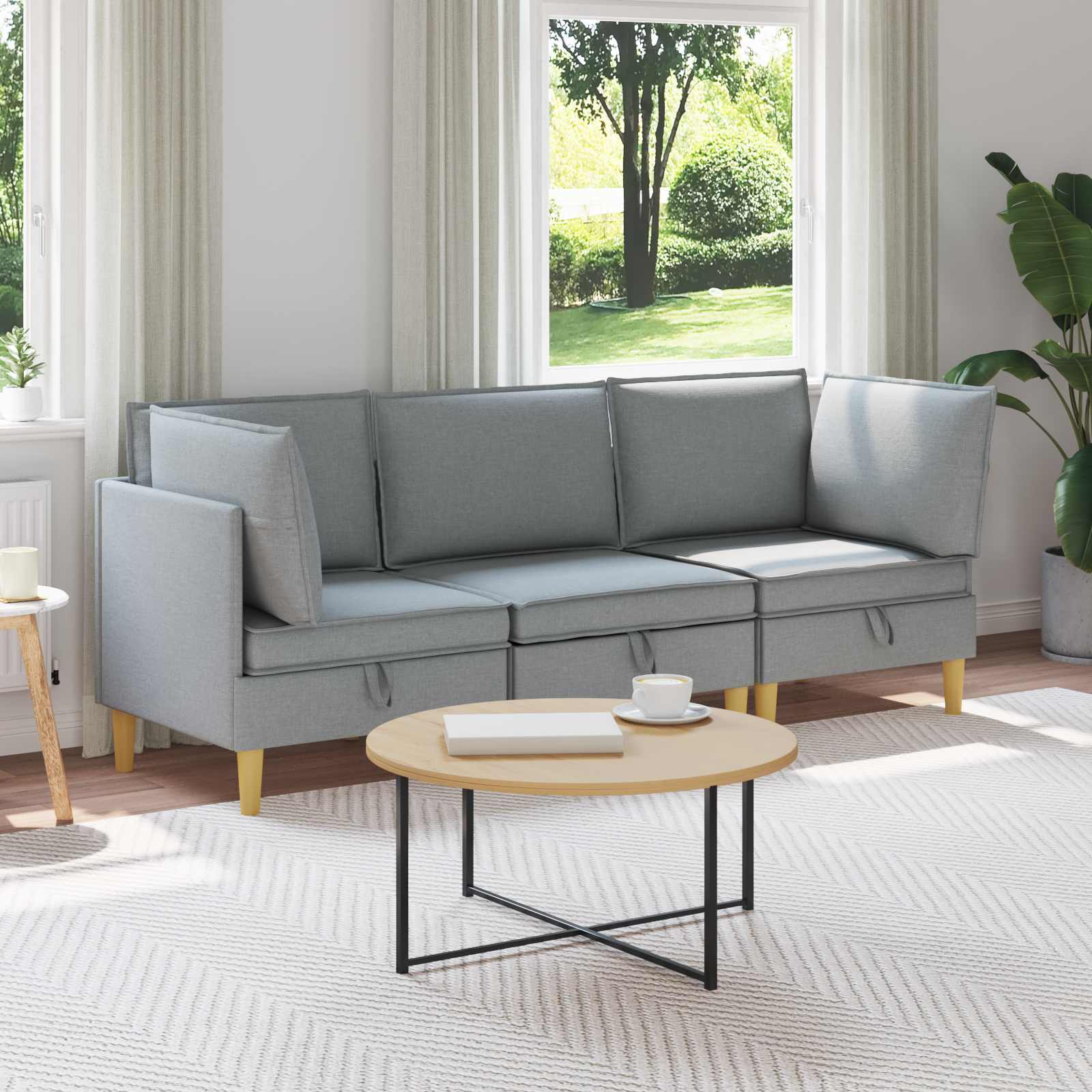 4-Piece Light Gray Fabric Patio Conversation Set with Cushions