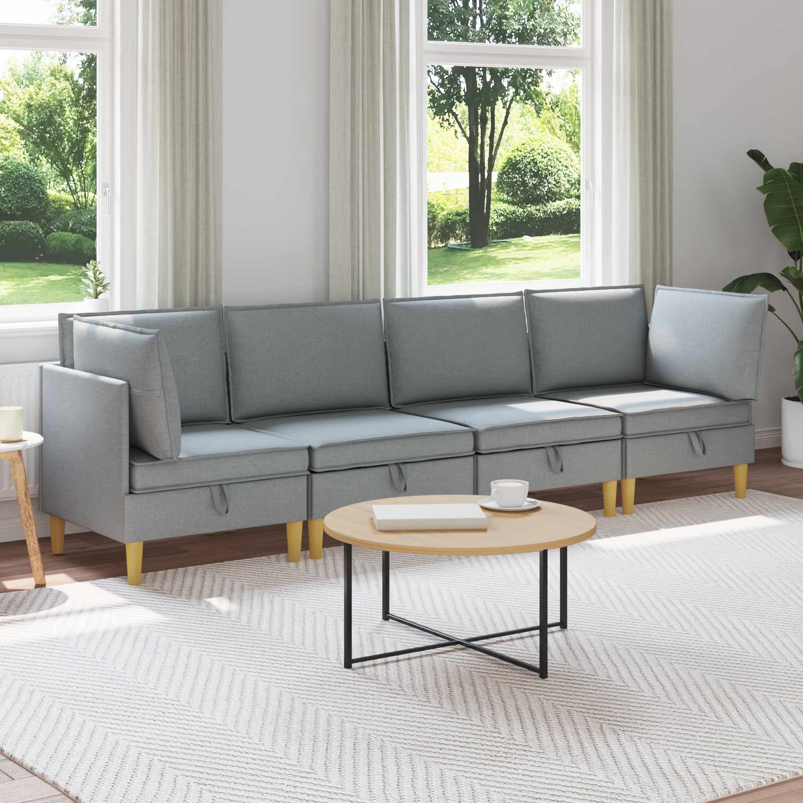 4-Piece Light Gray Fabric Patio Conversation Set with Cushions