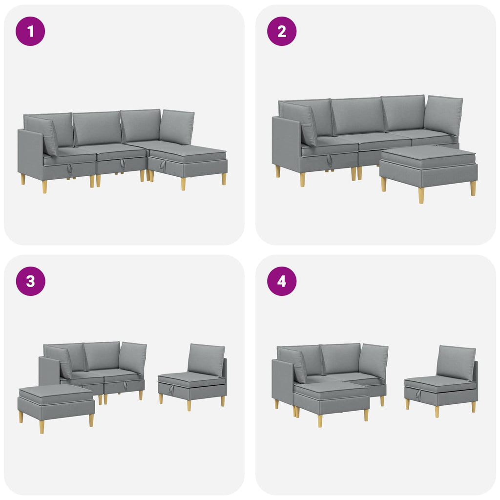 Juego de muebles de salón con cojín 4 pcs Gris Claro Tela