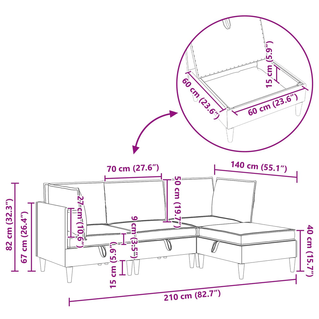 Juego de muebles de salón con cojín 4 pcs Gris Claro Tela