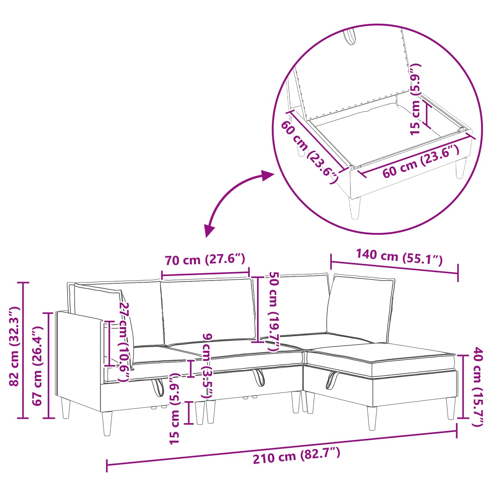 Juego de muebles de salón con cojín 4 pcs Gris Claro Tela