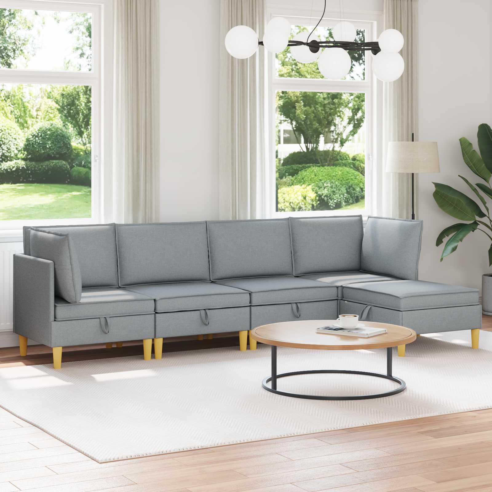 4-Piece Light Gray Fabric Patio Conversation Set with Cushions