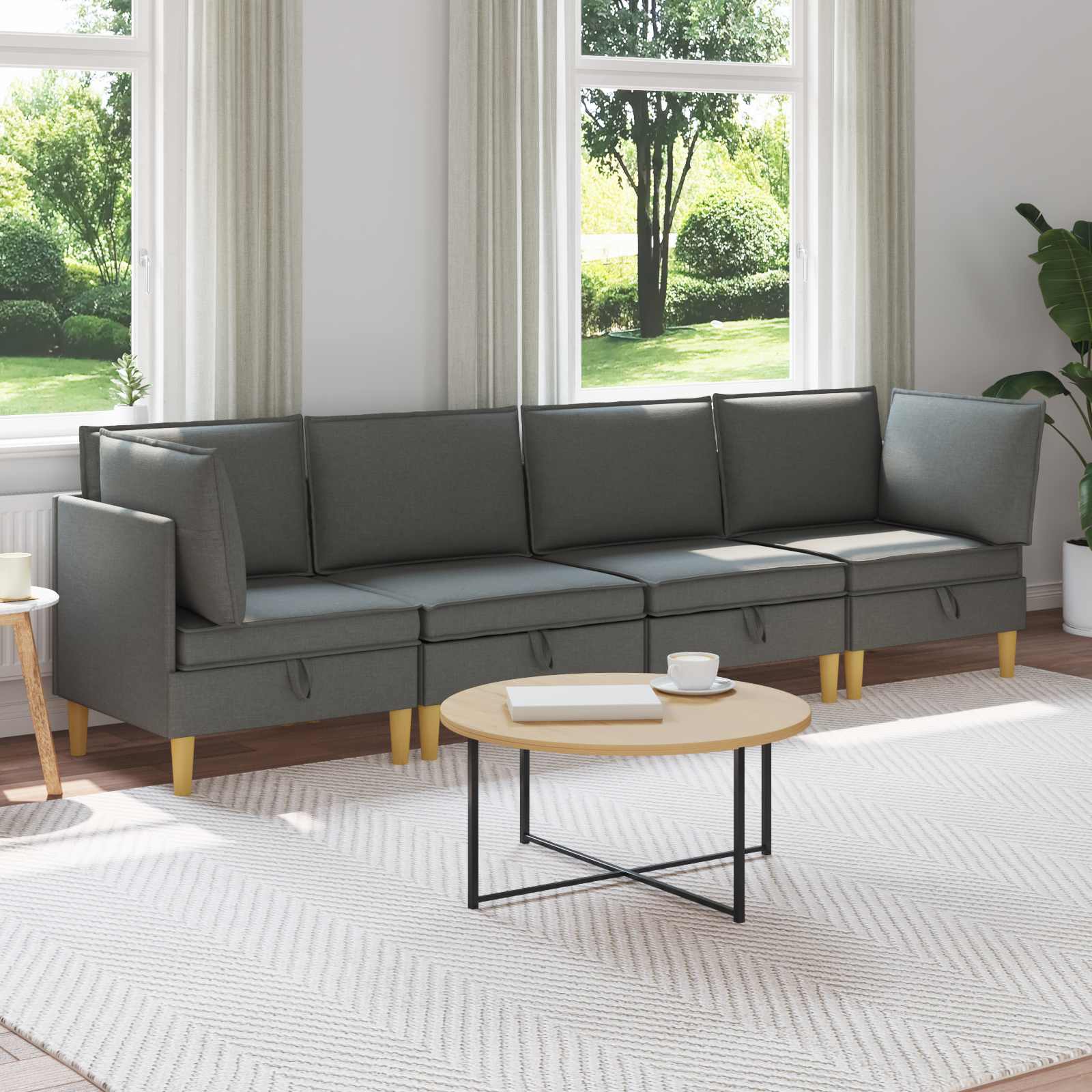 4-Piece Light Gray Fabric Patio Conversation Set with Cushions