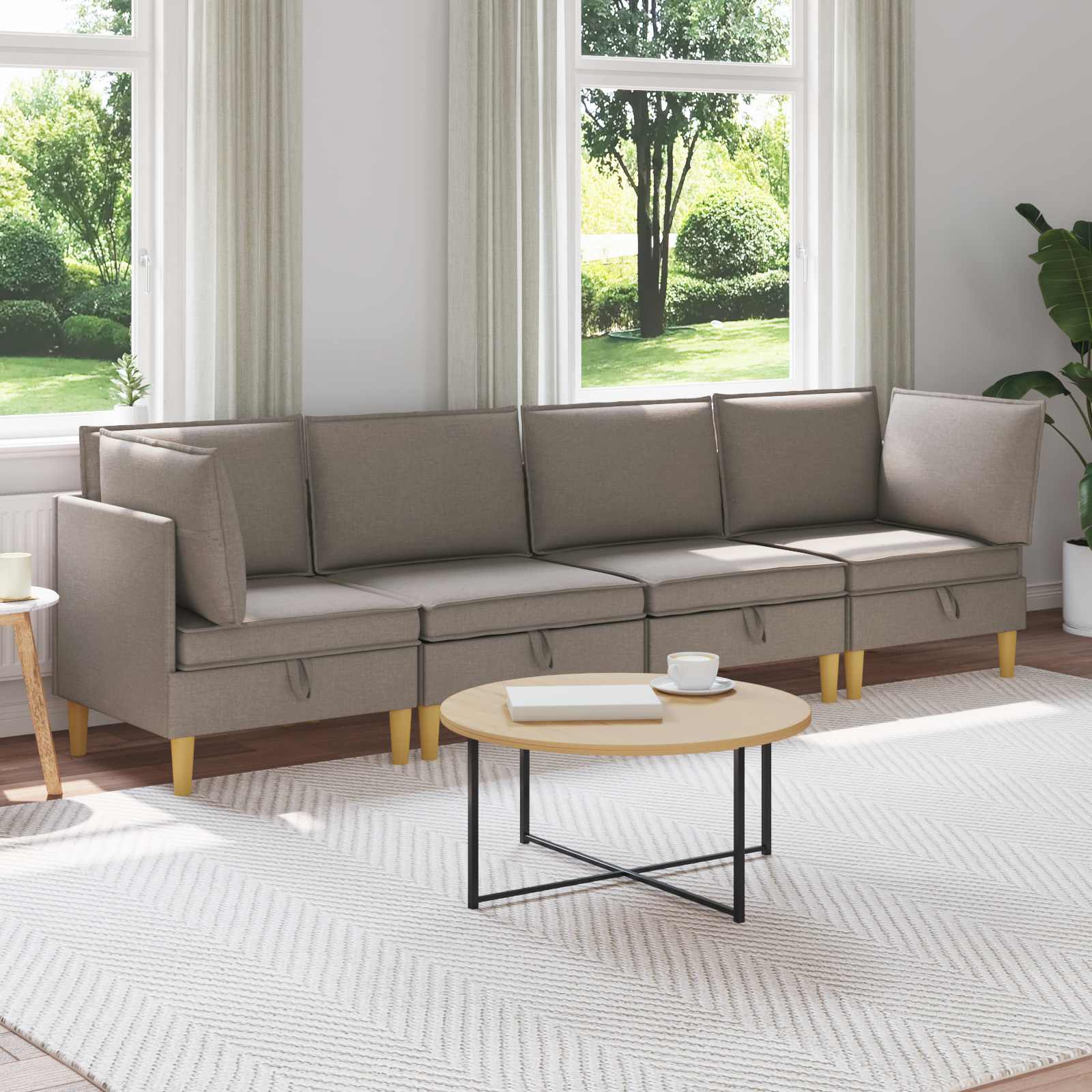 4-Piece Light Gray Fabric Patio Conversation Set with Cushions