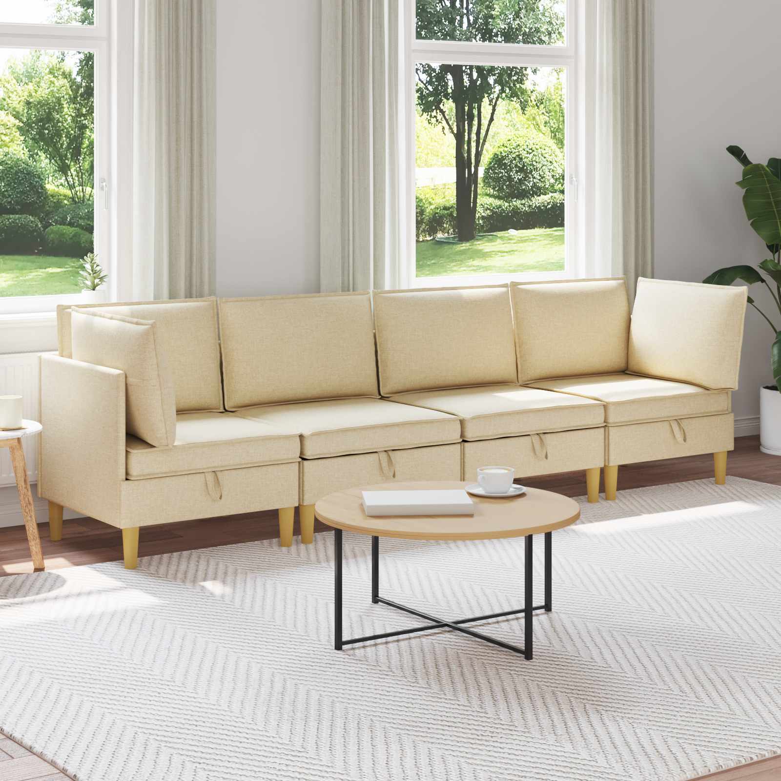 4-Piece Light Gray Fabric Patio Conversation Set with Cushions