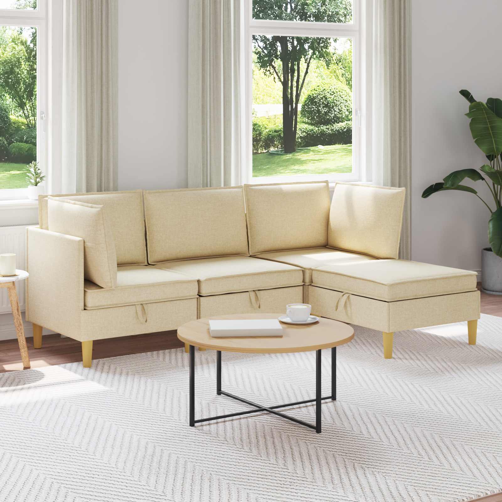 4-Piece Light Gray Fabric Patio Conversation Set with Cushions