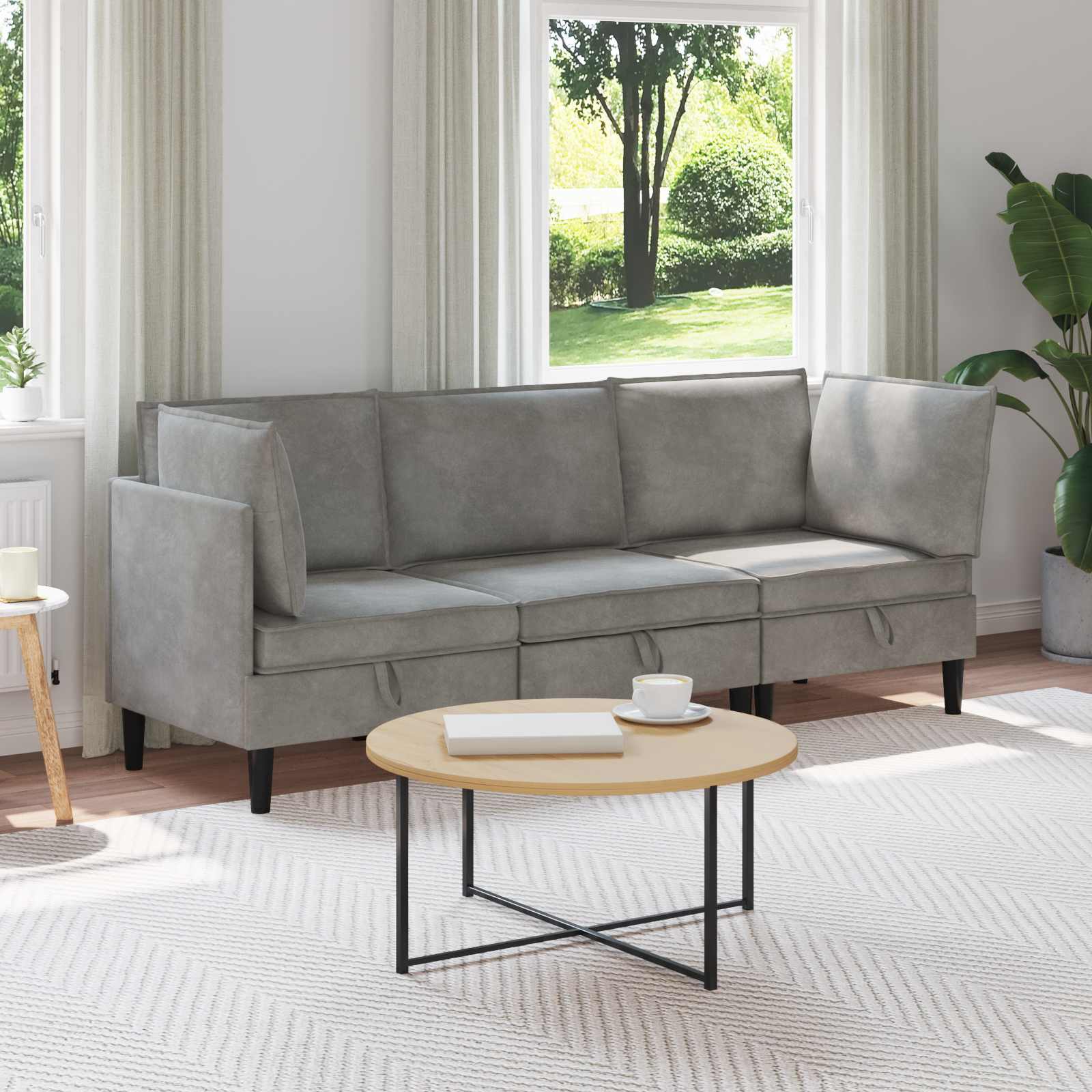 Conjunto de móveis de sala 3 peças Cinzento-escuro Veludo