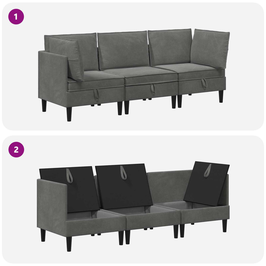 Juego de muebles de salón 3 pcs Gris oscuro Terciopelo