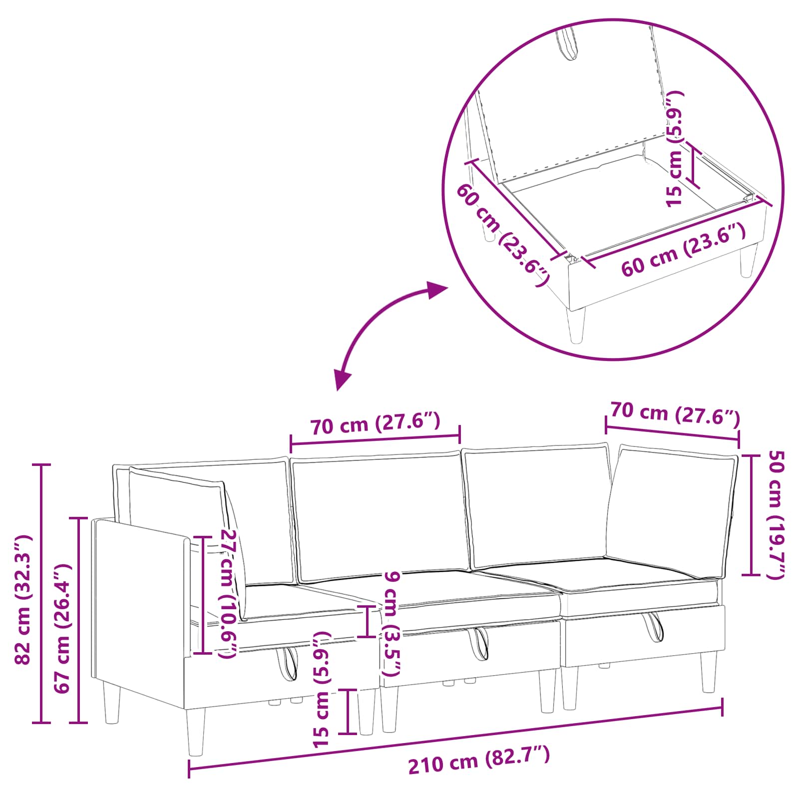 Juego de muebles de salón 3 pcs Gris oscuro Terciopelo