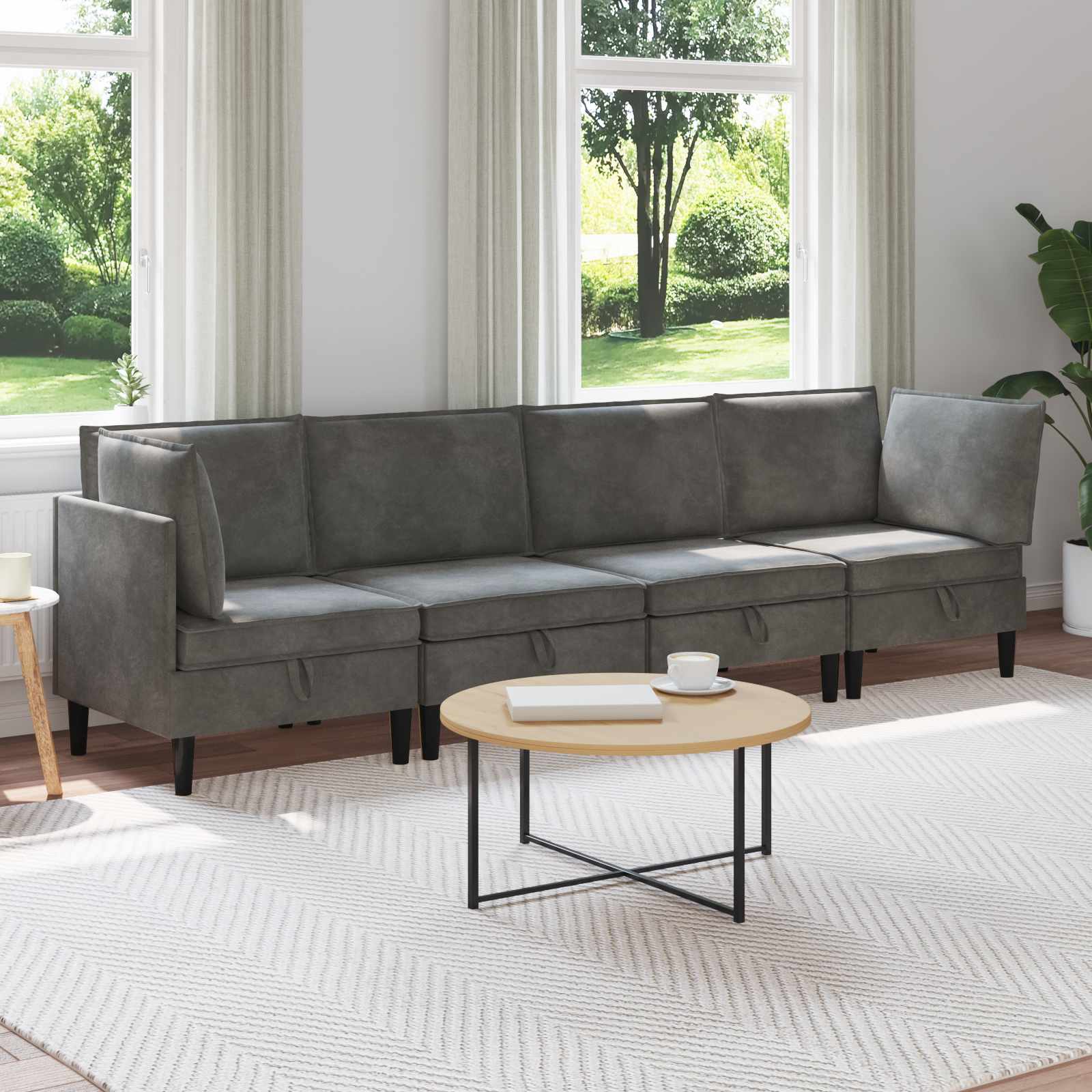 Conjunto de móveis de sala 3 peças Cinzento-escuro Veludo