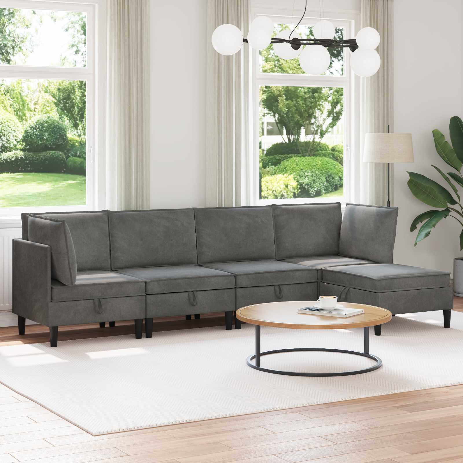 Conjunto de móveis de sala 3 peças Cinzento-escuro Veludo