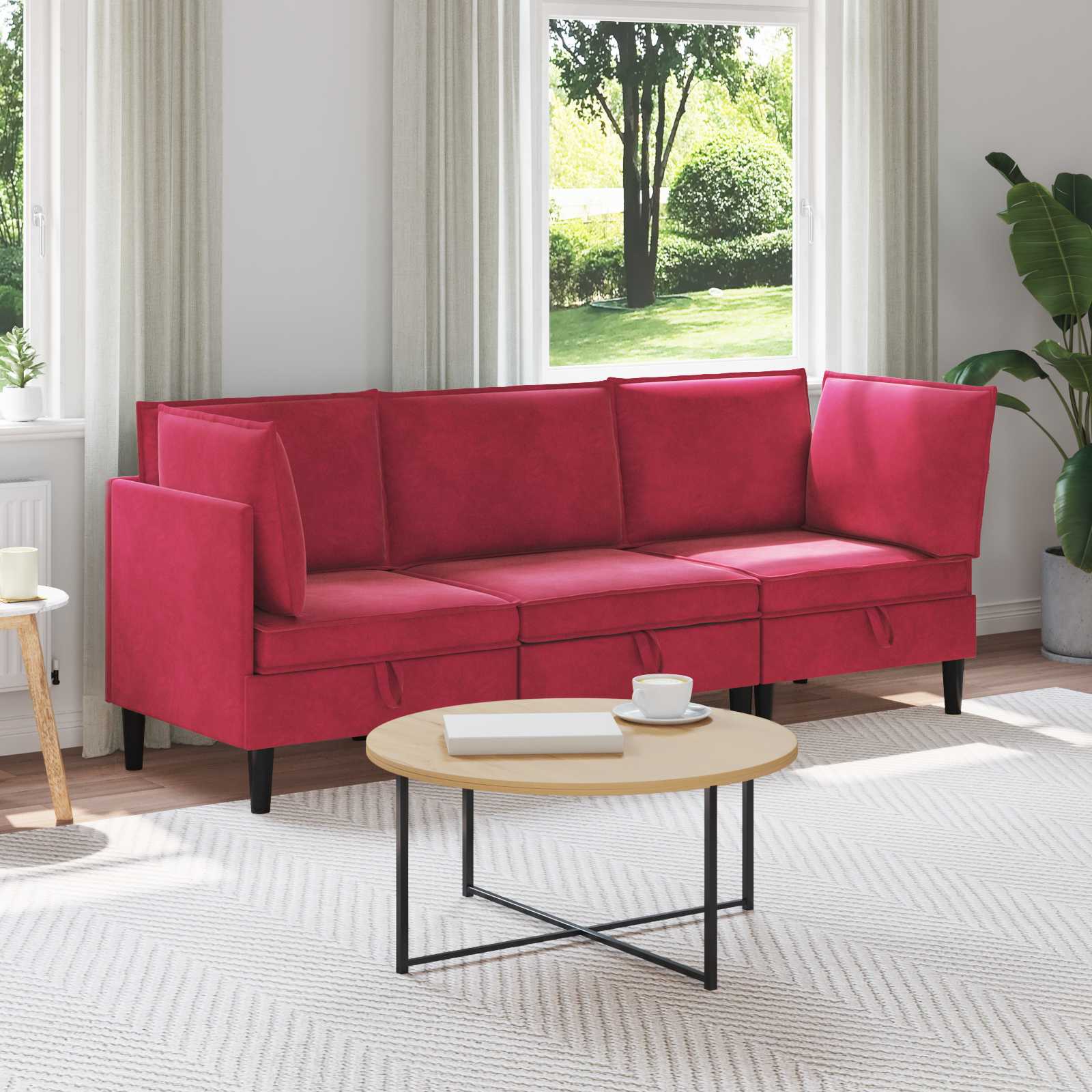 Conjunto de móveis de sala 3 peças Cinzento-escuro Veludo