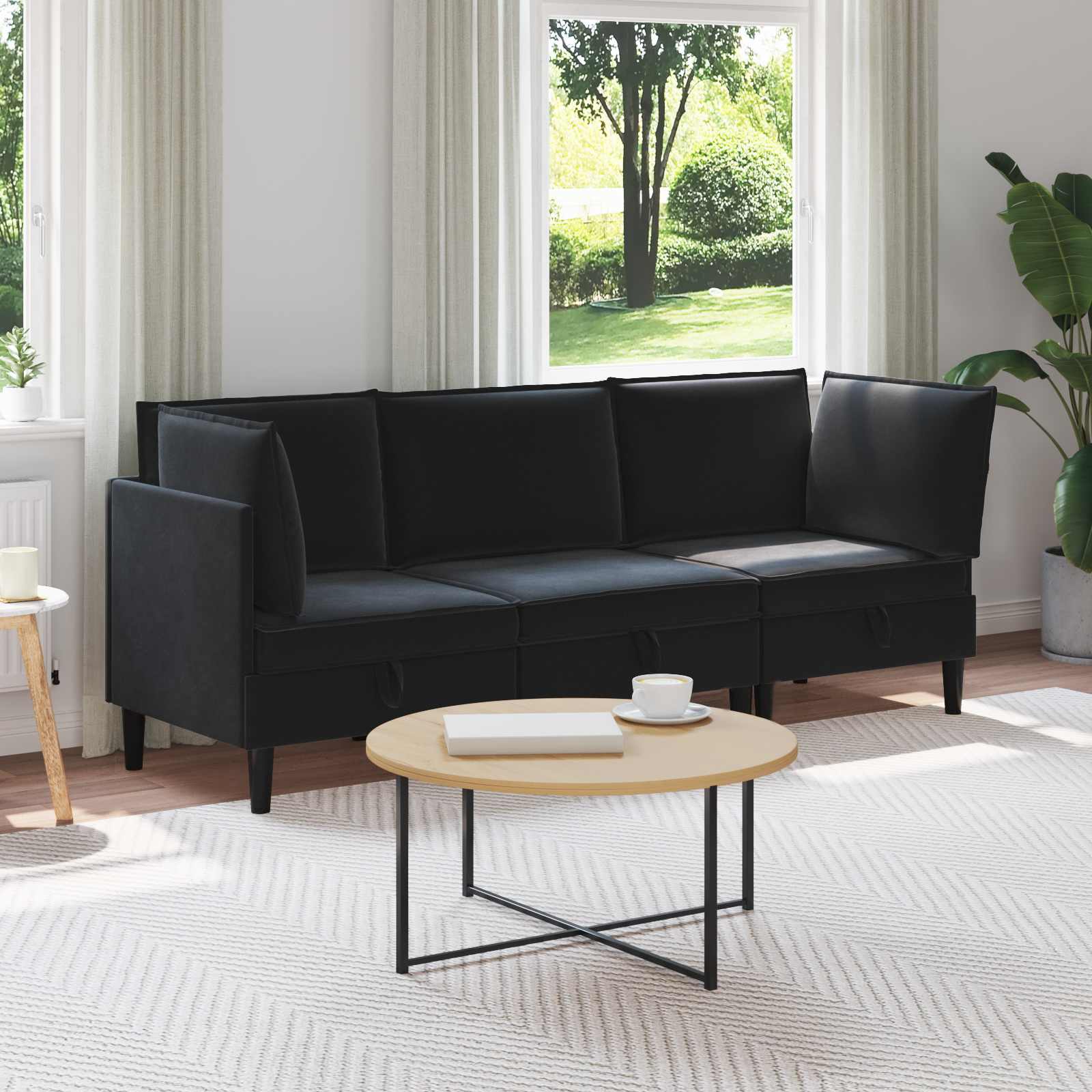 Conjunto de móveis de sala 3 peças Cinzento-escuro Veludo