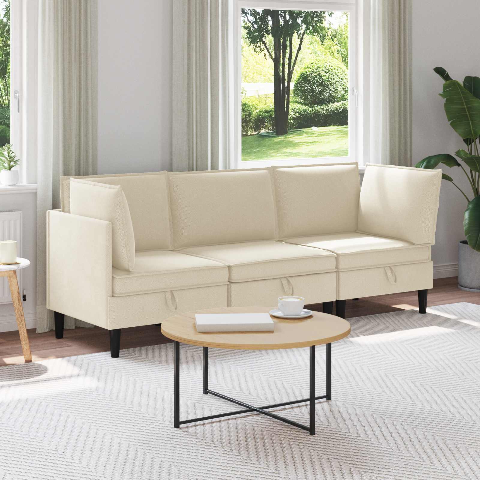 Conjunto de Sala de Estar 3 Peças Areia Tecido
