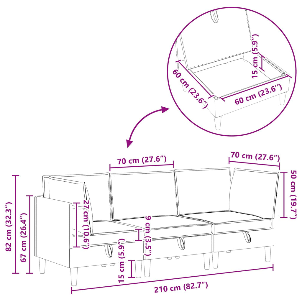 Juego de muebles de salón 3 pcs Arena Tela