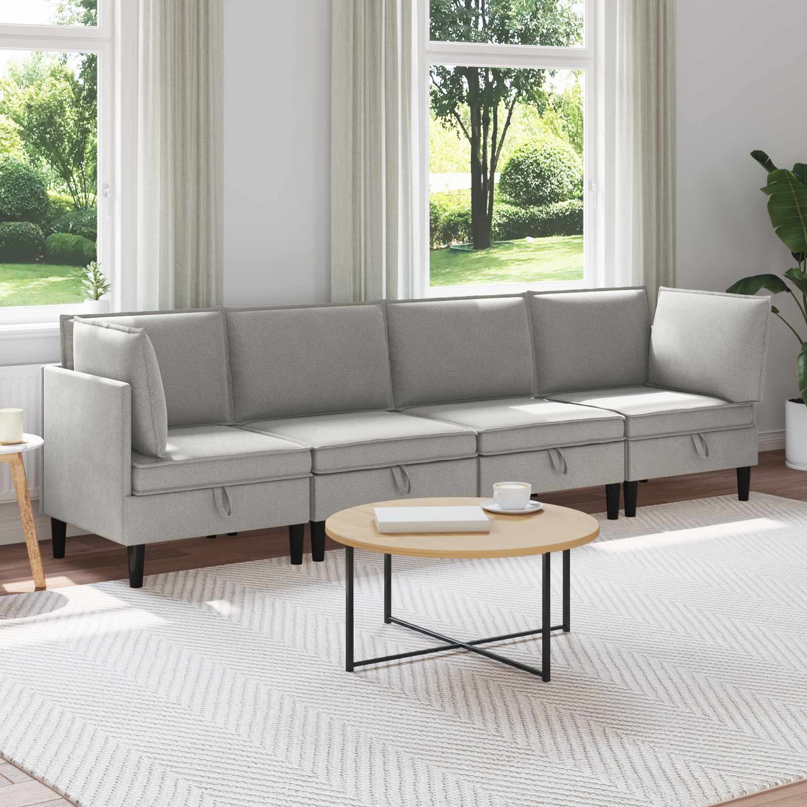 Conjunto de Sala de Estar 3 Peças Areia Tecido