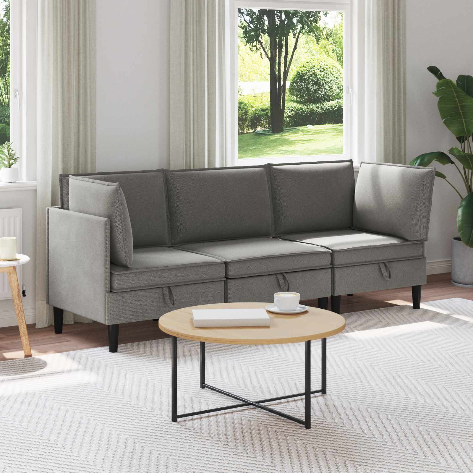 Conjunto de Sala de Estar 3 Peças Areia Tecido
