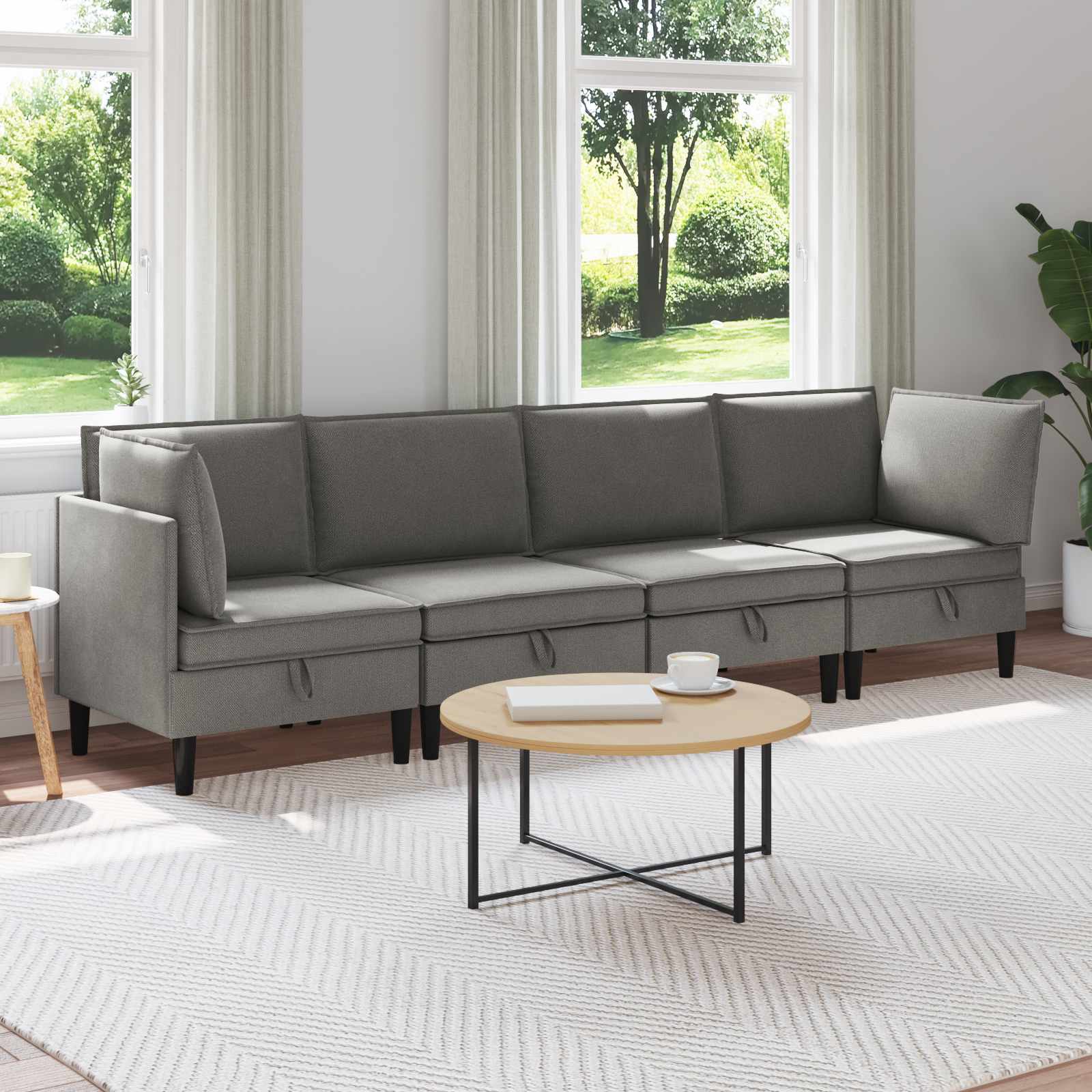 Conjunto de Sala de Estar 3 Peças Areia Tecido