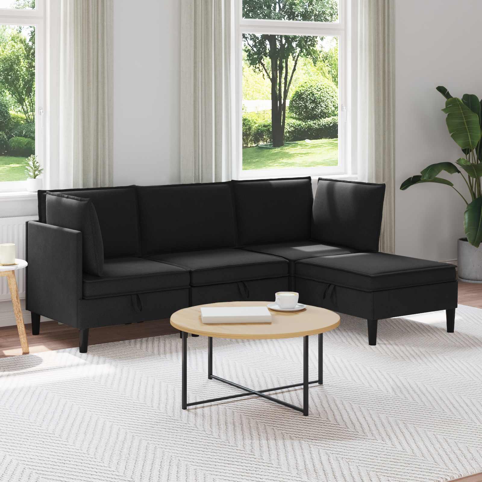 Conjunto de Sala de Estar 3 Peças Areia Tecido